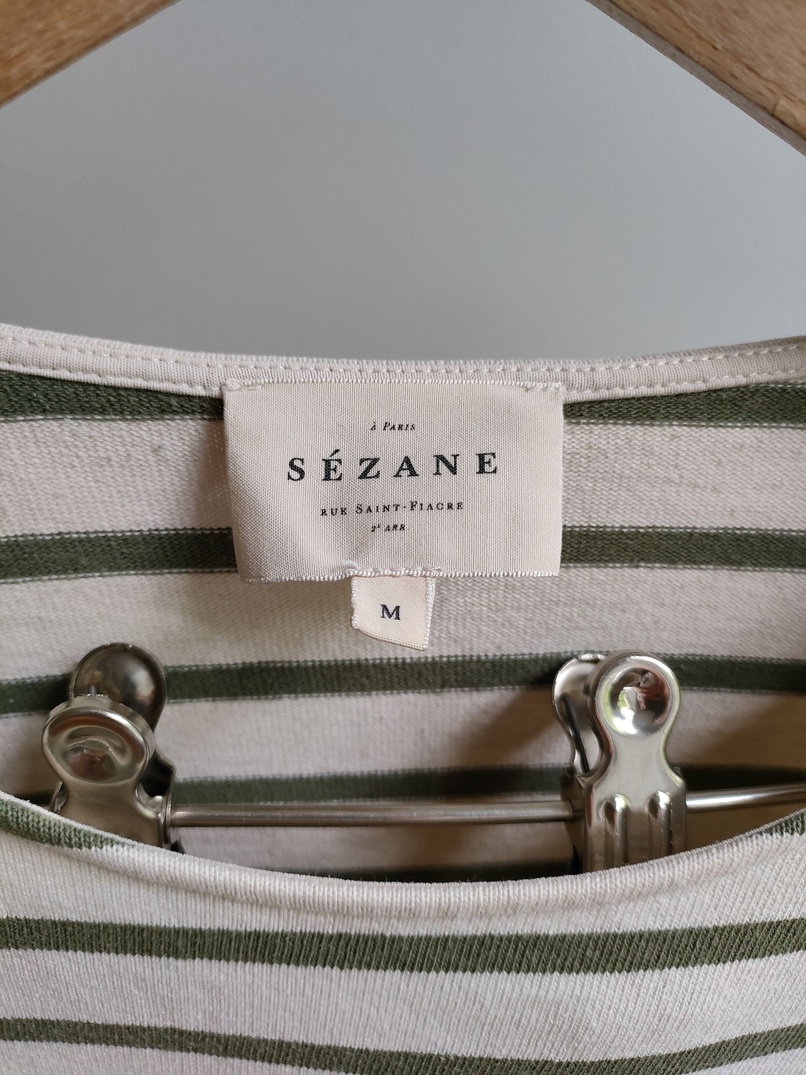 Sezane Sezane ecru & forest green striped top with buttons applique Size M / US 6-8 / IT 42-44 - 6 Thumbnail
