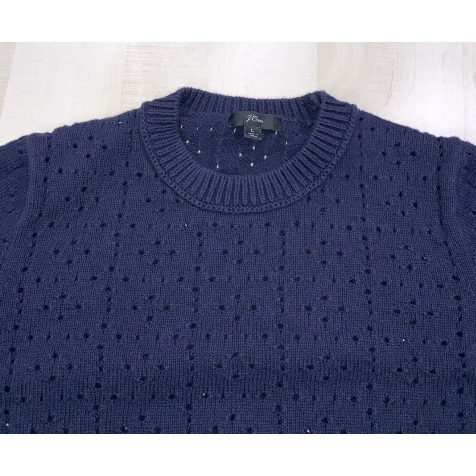 J.Crew J.CREW Preppy Navy Open-Hole Knit Womens Sweater L Knit Pullover Crew Neck Cotton Casual Winter Spring Fall Size L / US 10 / IT 46 - 3 Thumbnail
