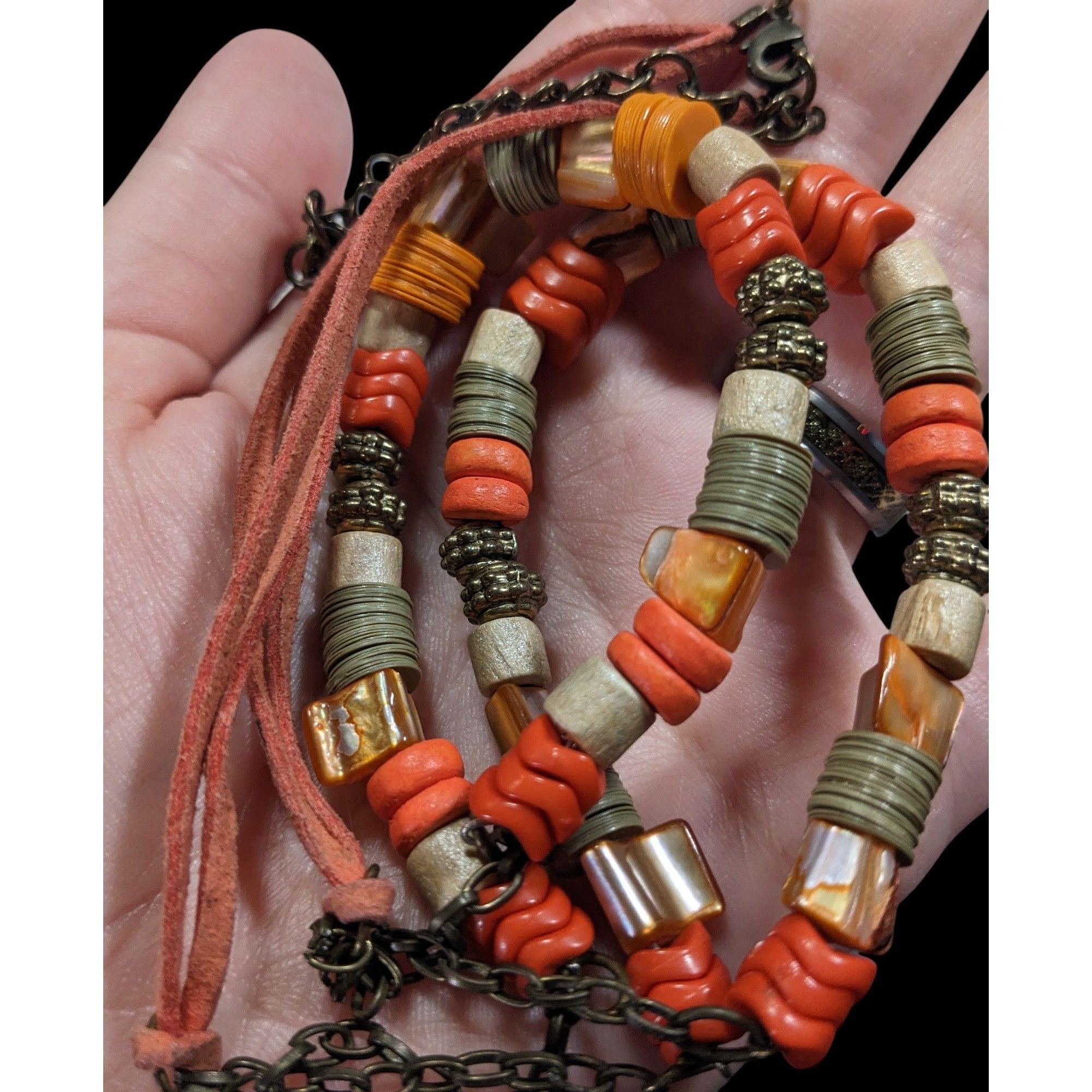 Other Vintage Retro Orange Mixed Media Beaded Necklace Size ONE SIZE - 5 Thumbnail
