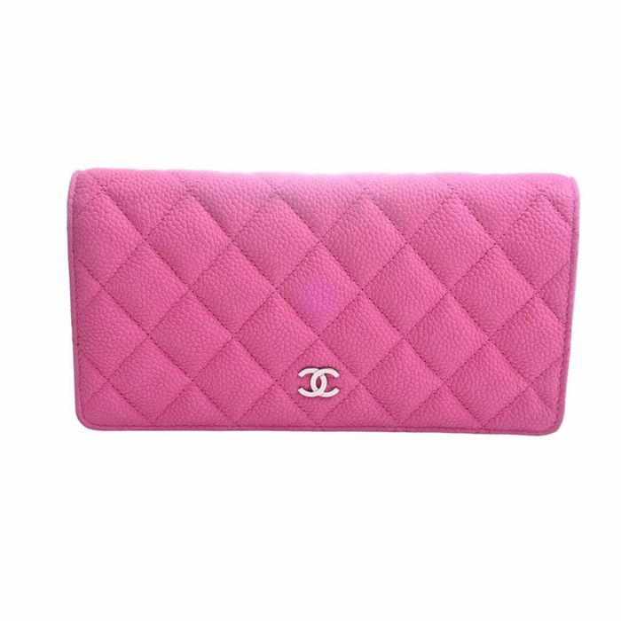 Chanel CHANEL Caviar Skin Matelasse Coco Mark Bifold Long Wallet Pink ...