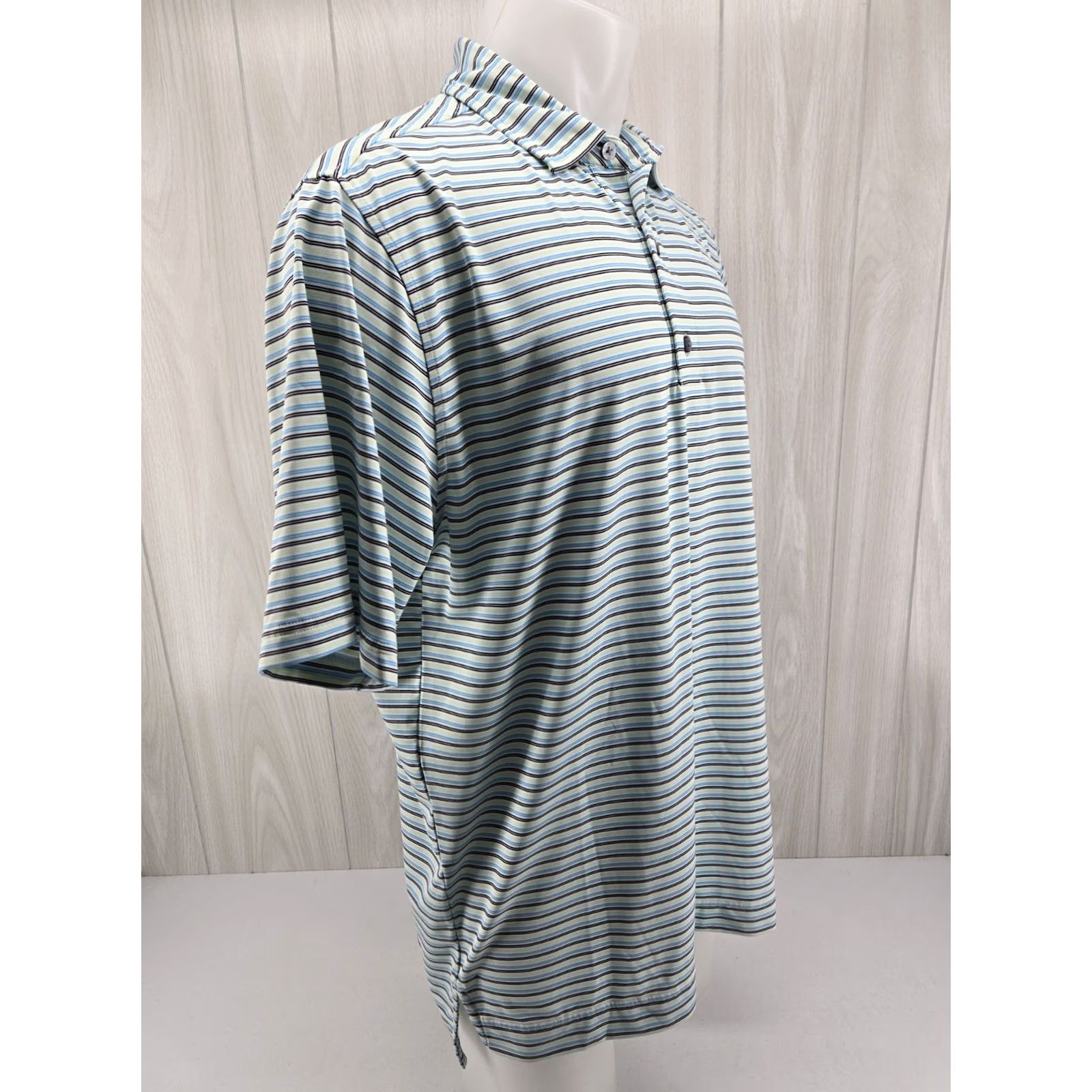 Footjoy FootJoy Mens Large Blue Green Striped Short Sleeve Golf Shirt 1966 BTCC Logo Size US L / EU 52-54 / 3 - 7 Thumbnail