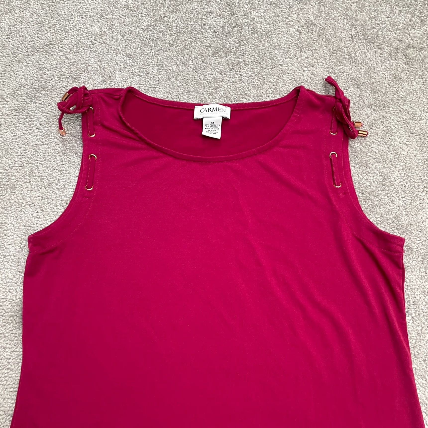 Vintage Carmen Marc Valvo Tank Top Womens M Red Strap Lace Accent Casual Size M / US 6-8 / IT 42-44 - 4 Thumbnail