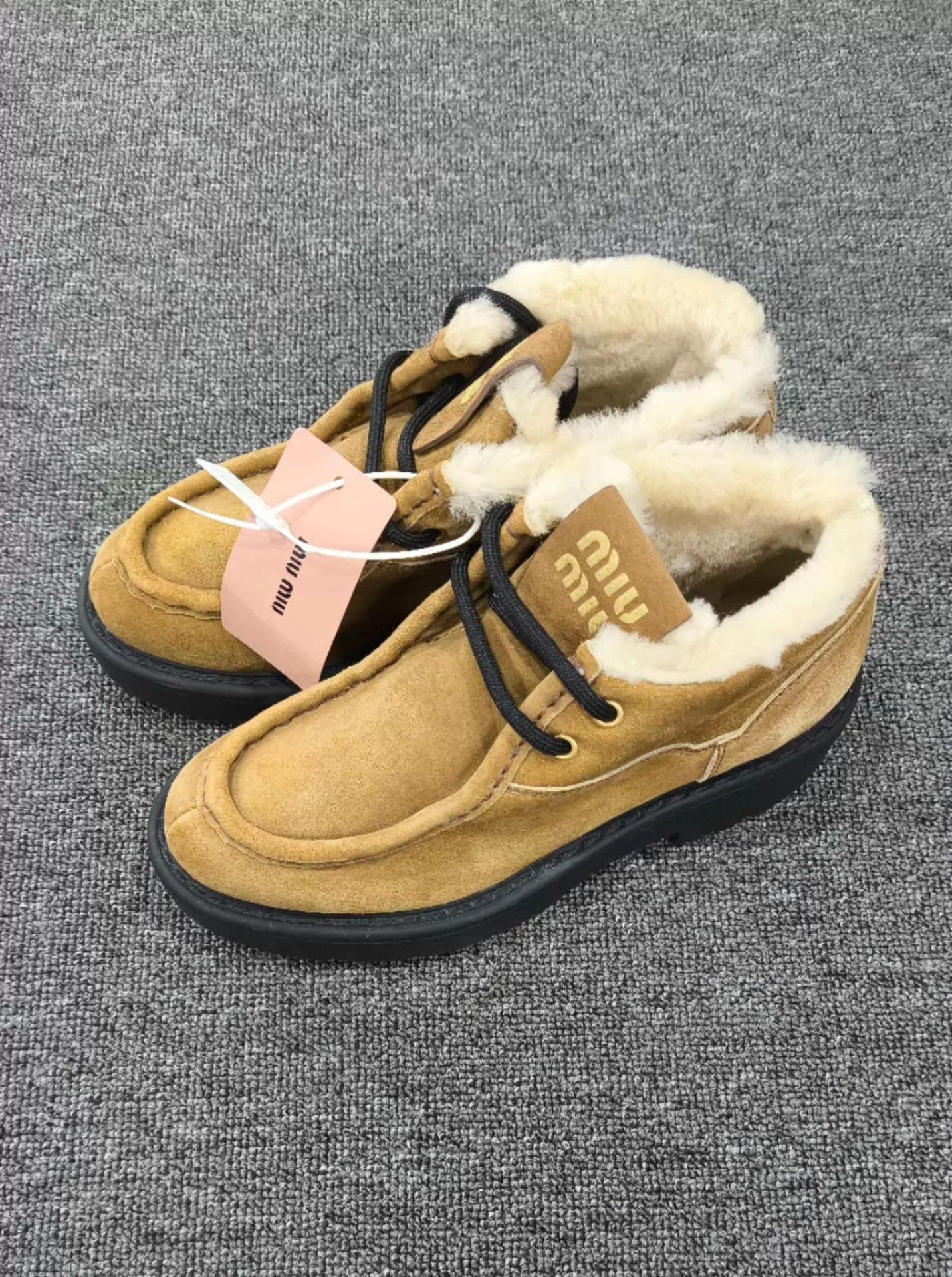 Miu Miu MIU MIU Women's New Camel Suede Short Loafers 37 Size US 6.5 / IT 36.5 - 1 Thumbnail