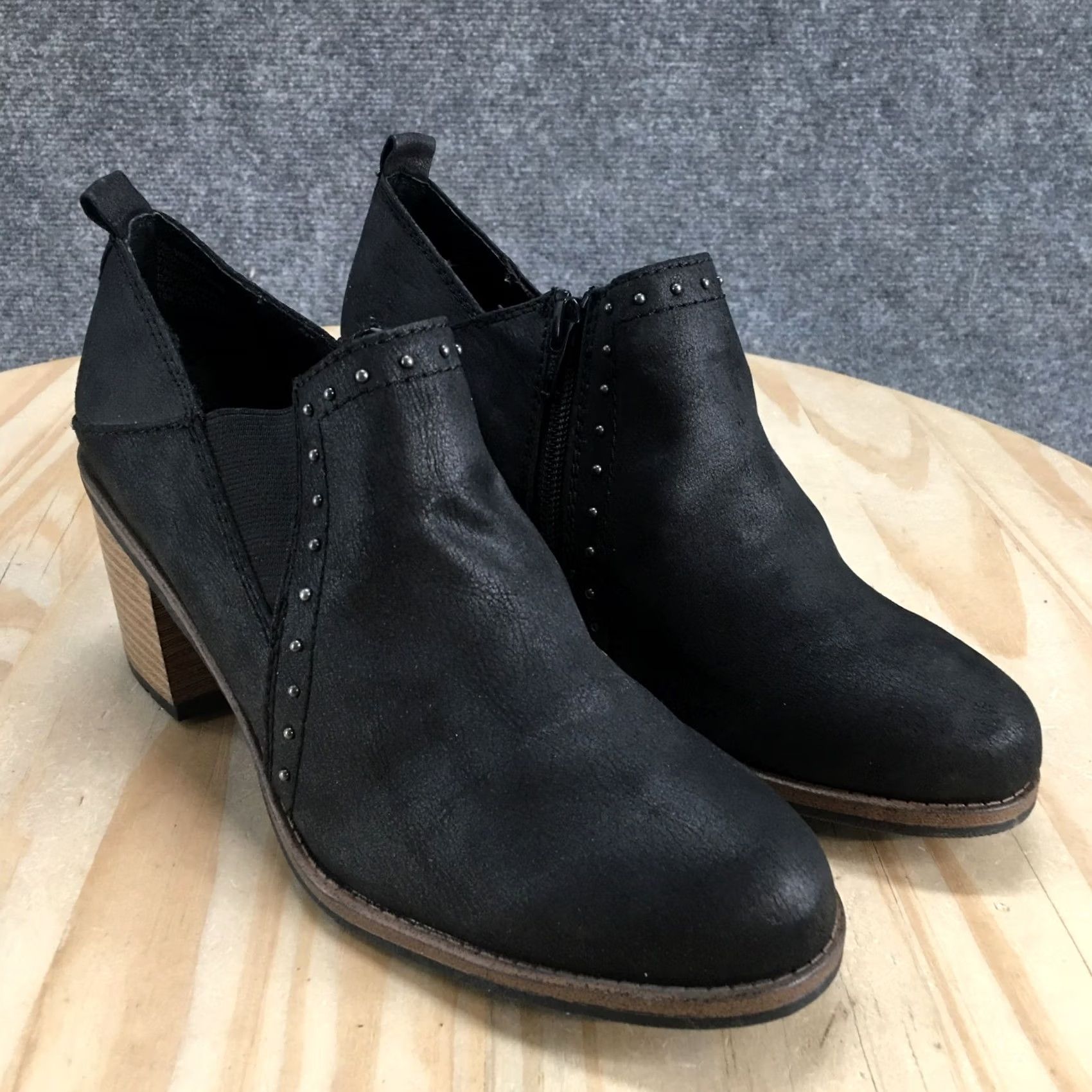 Vintage White Mountain Boots Womens 7.5M Black Denton Studded Shooties Zip Block Heel Boots Size US 8 / IT 38 - 3 Thumbnail