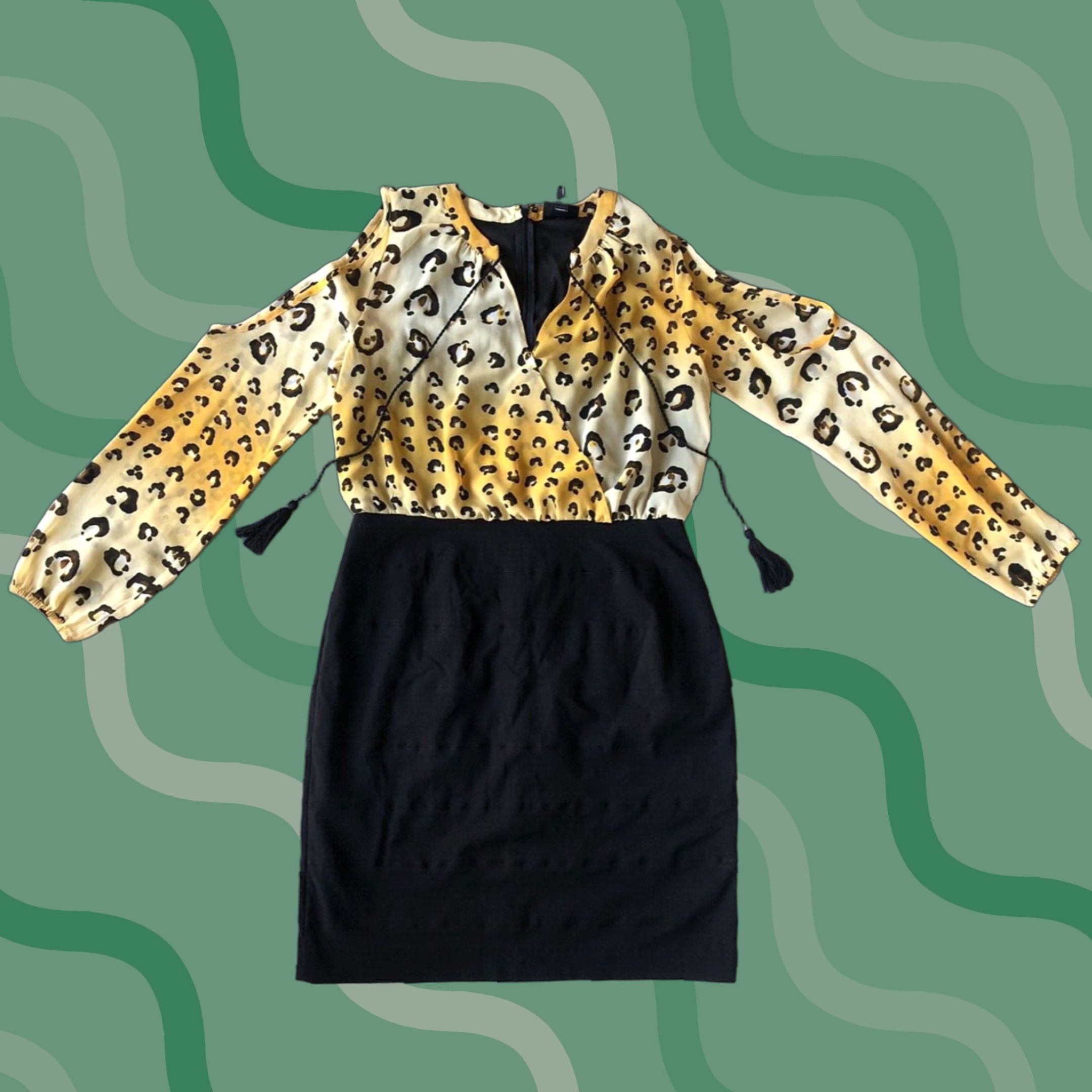 Nicole Miller Nicole Miller Dress NWT Black Animal Print Long Sleeve Knee Length 10 Zip Women's Size L / US 10 / IT 46 - 1 Thumbnail