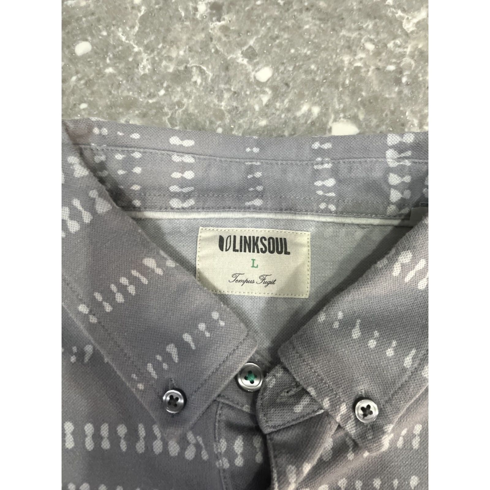 Vintage Linksoul Polo Shirt Mens L Gray Geometric Cotton Blend Short Sleeve Polo Shirt Mens L Gray Geometric Pattern Activewear Polo Shirt Size US L / EU 52-54 / 3 - 2 Thumbnail