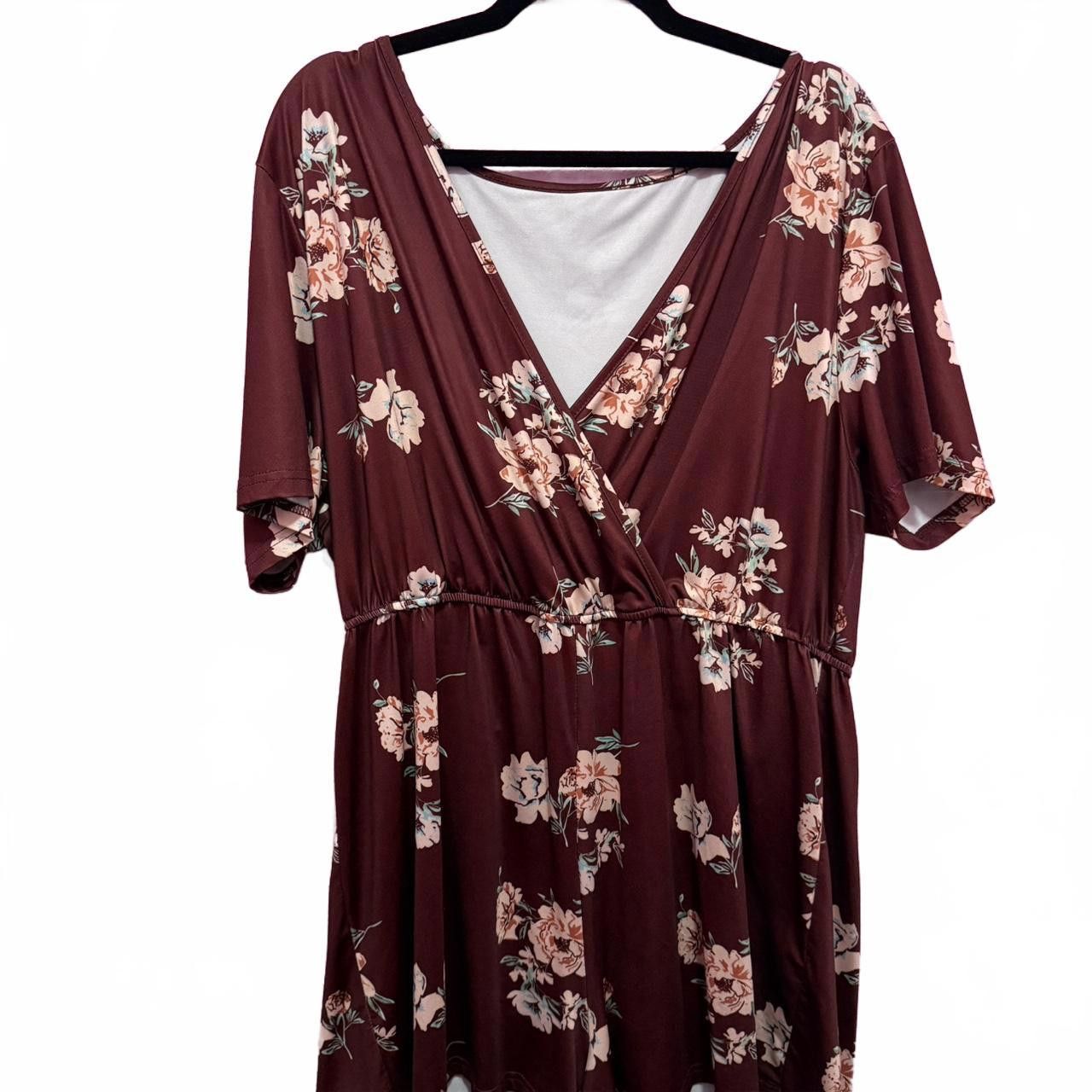 Designer Floral Wrap Romper - Maroon with Flowers Size 30" / US 8 / IT 44 - 2 Thumbnail