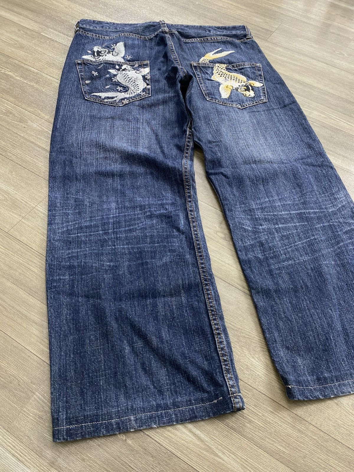 Japanese Brand 2000s Karakuri Tamashii Ed Hardy Style Embroidery Koi Jeans Size US 32 / EU 48 - 3 Thumbnail