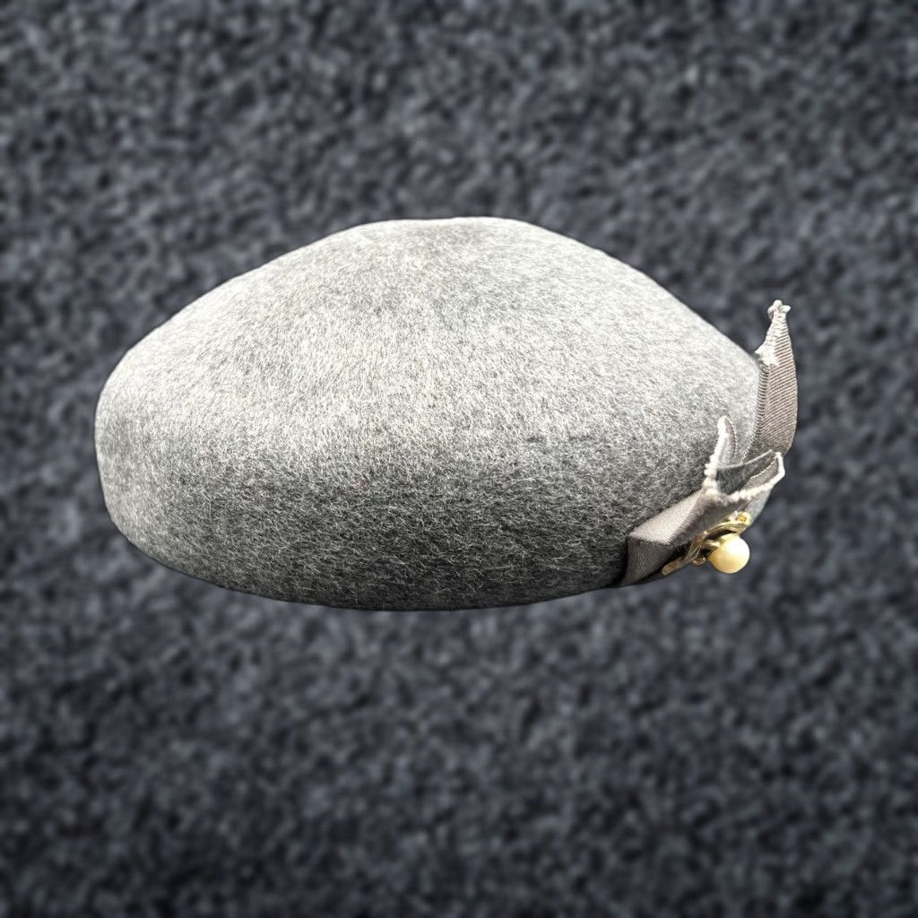 FELT Glenover Hat Womens One Size Gray Wool Felt Beret Bow Pearl Rhinestone Size ONE SIZE - 1 Thumbnail