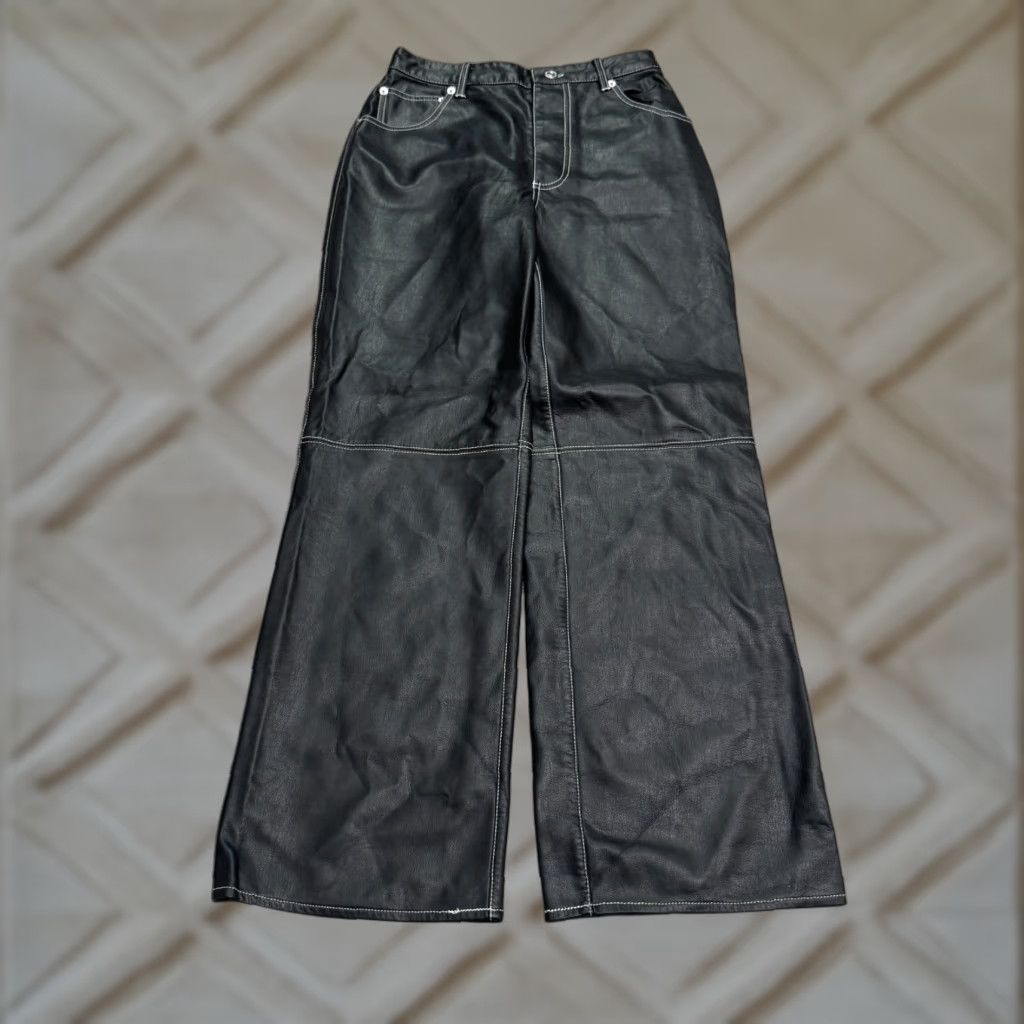 Free People We The Free Faux Leather Flared Pants Women 0 Black High Rise Button Fly Size 25" / US 0 / IT 36 - 1 Thumbnail