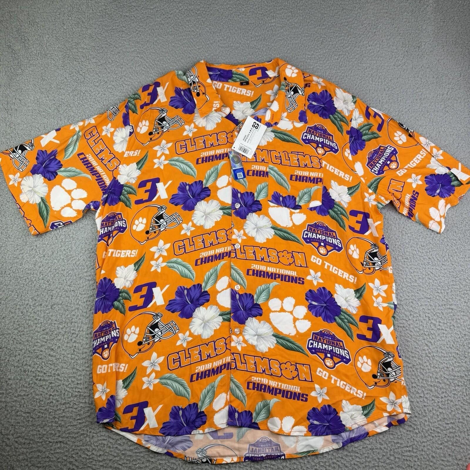 Champion Clemson Tigers Hawaiian 2XL Shirt Orange National Champions Size ONE SIZE - 2 Thumbnail