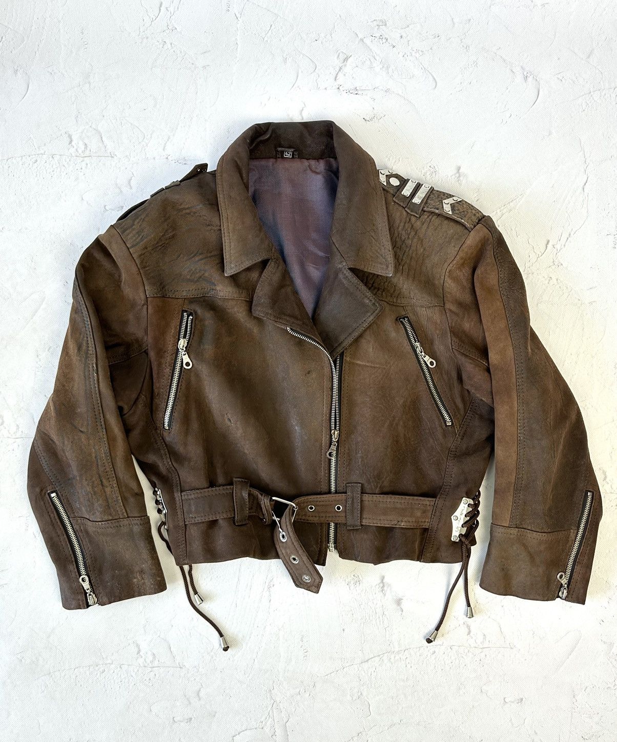 Vintage Vintage Real Leather Brown Cropped Biker Jacket Size M / US 6-8 / IT 42-44 - 1 Thumbnail