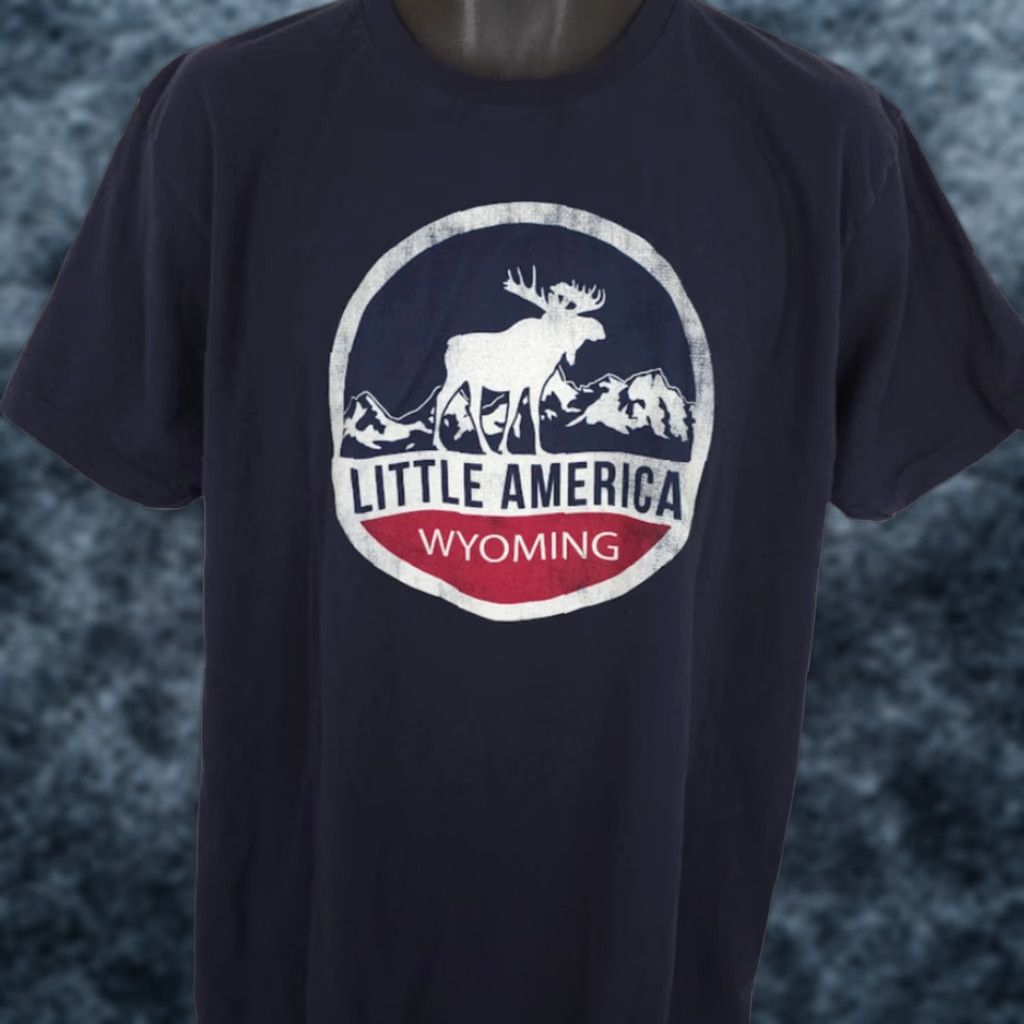 Tultex Little America Wyoming T Shirt Mens XL Blue Moose Travel Destination Tee Size US XL / EU 56 / 4 - 1 Thumbnail