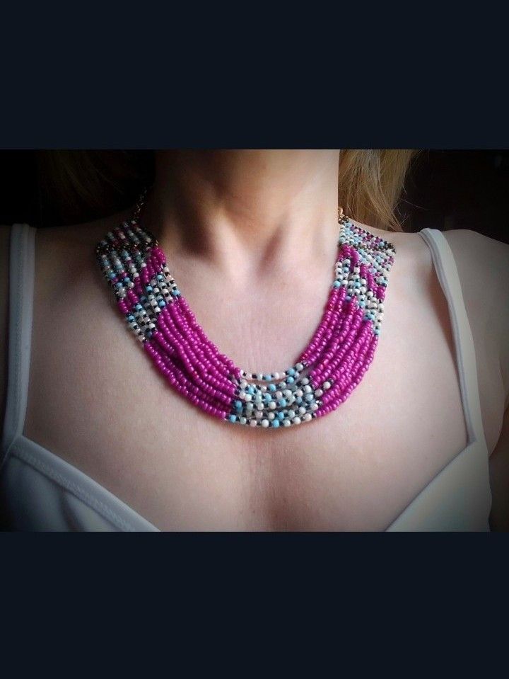 Handmade Necklace Ethnic African Style Pink Multicolor Multithread Size ONE SIZE - 6 Thumbnail