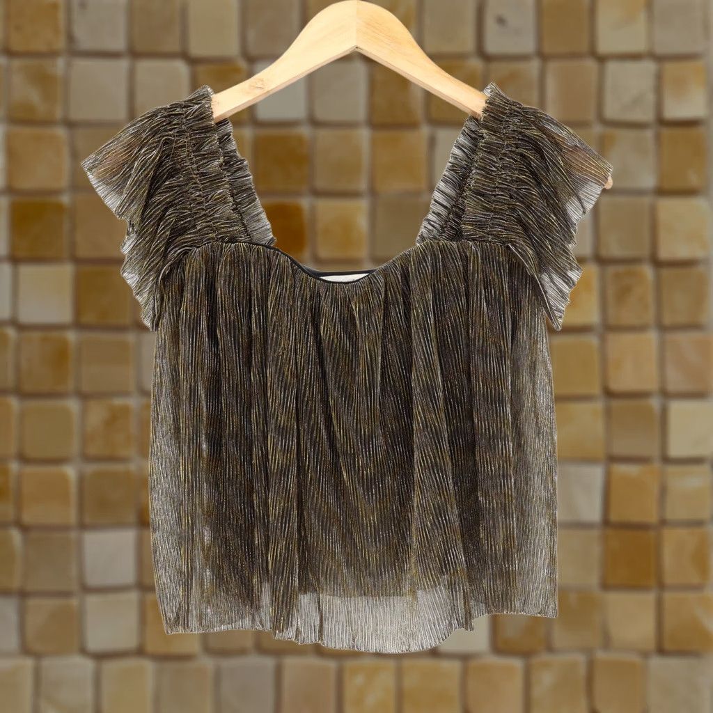 Urban Outfitters Urban Outfitters Top Gold XS Women's Pleated Shimmer Off-The-Shoulder NWT Size XS / US 0-2 / IT 36-38 - 1 Thumbnail