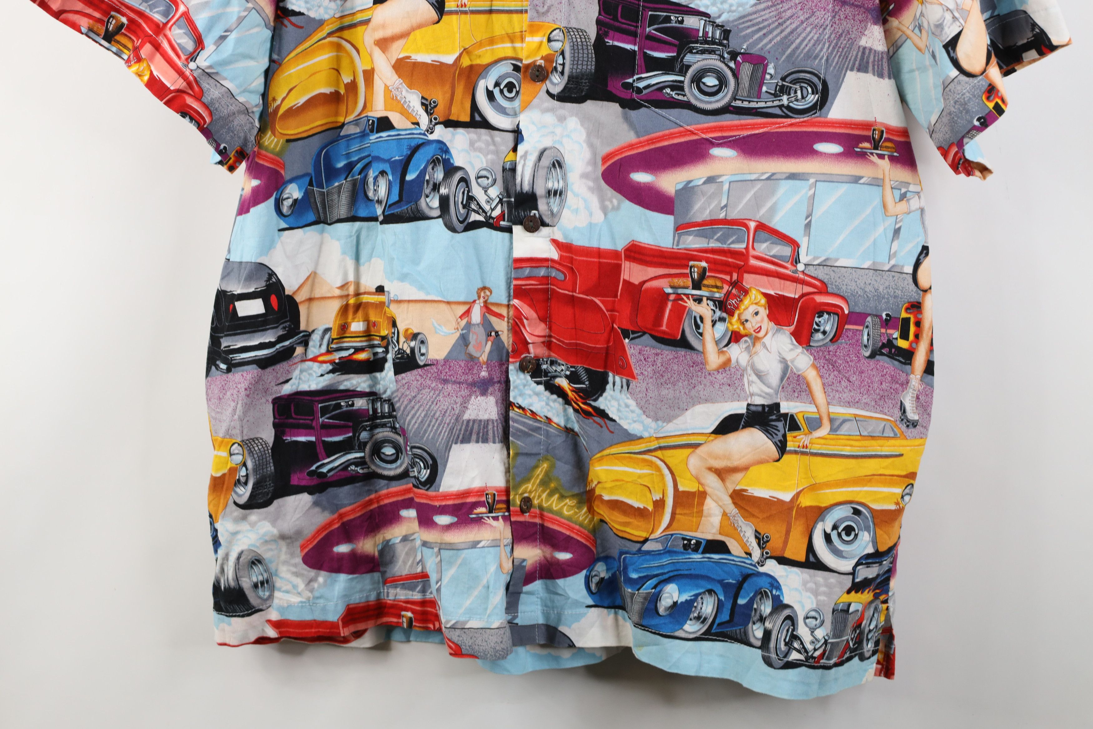 Vintage 90s Rockabilly Rod All Over Print Button Shirt USA