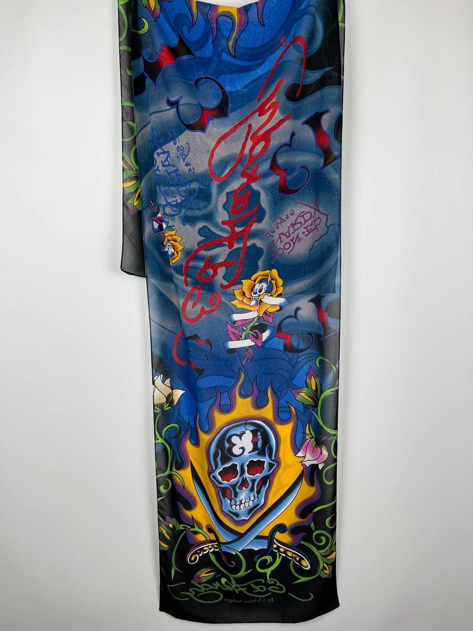 Ed Hardy ED HARDY Tattoo Art Scarf Skull Roses Christian Audigier Size ONE SIZE - 1 Thumbnail