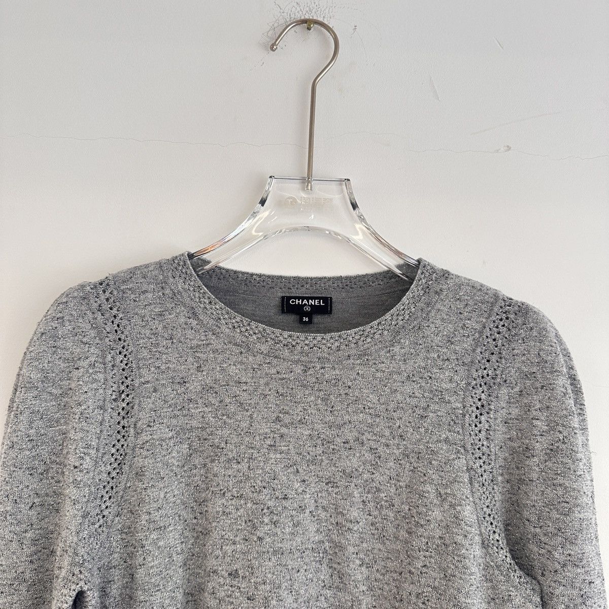 Chanel Chanel Knit Sweater, Grey Silver Shiny Fabric K26WX Size XS / US 0-2 / IT 36-38 - 3 Thumbnail