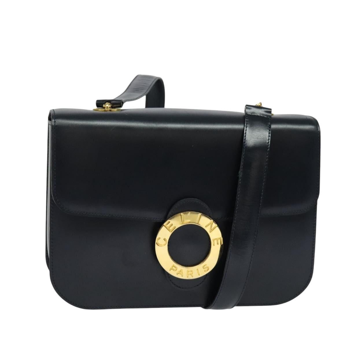 Celine CELINE Circle Shoulder Bag Leather Navy Gold Size ONE SIZE - 1 Thumbnail
