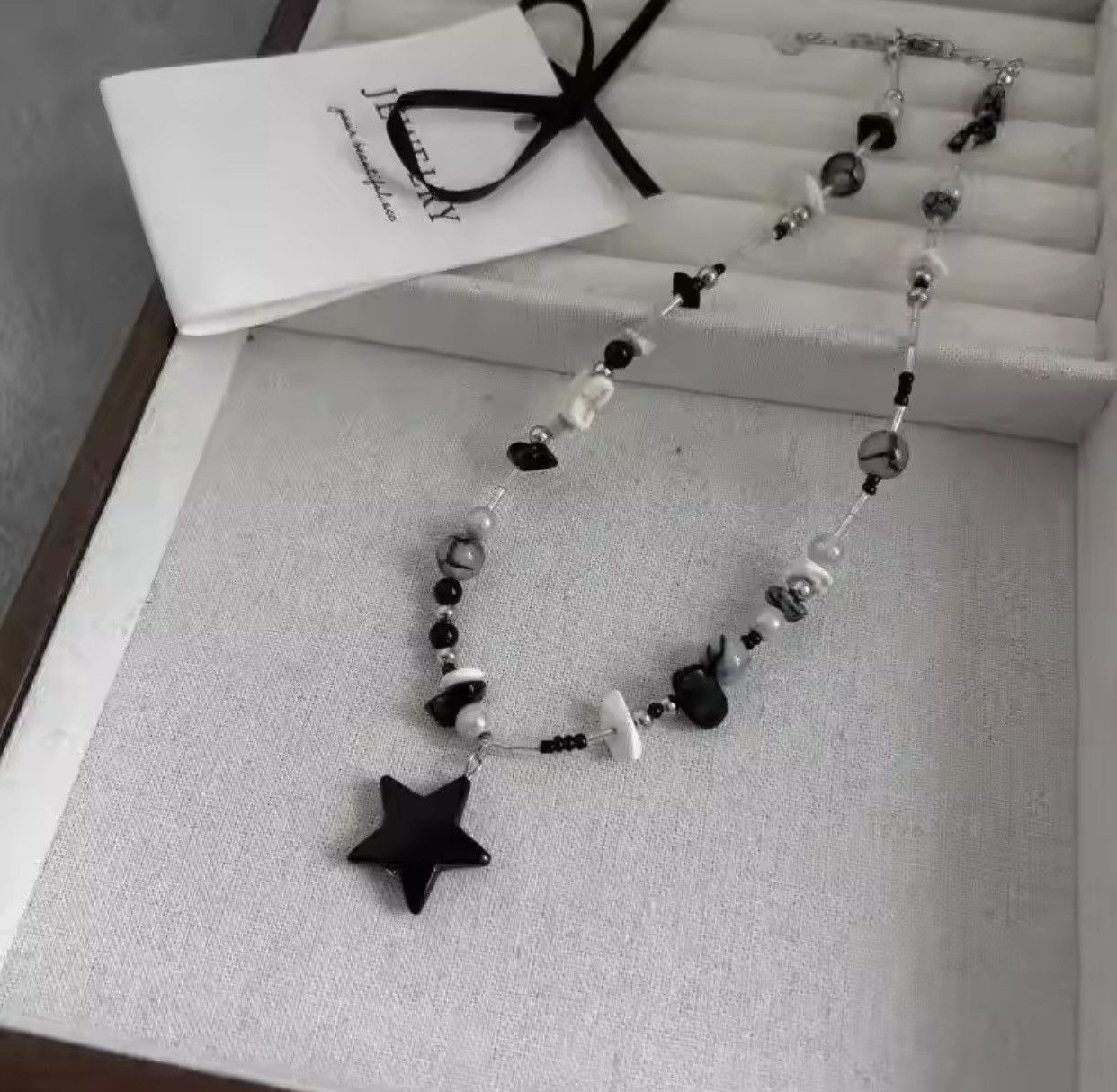 Jewelry × Vintage Y2K Black Star Pentagram Beaded Choker Necklace Size ONE SIZE - 6 Thumbnail