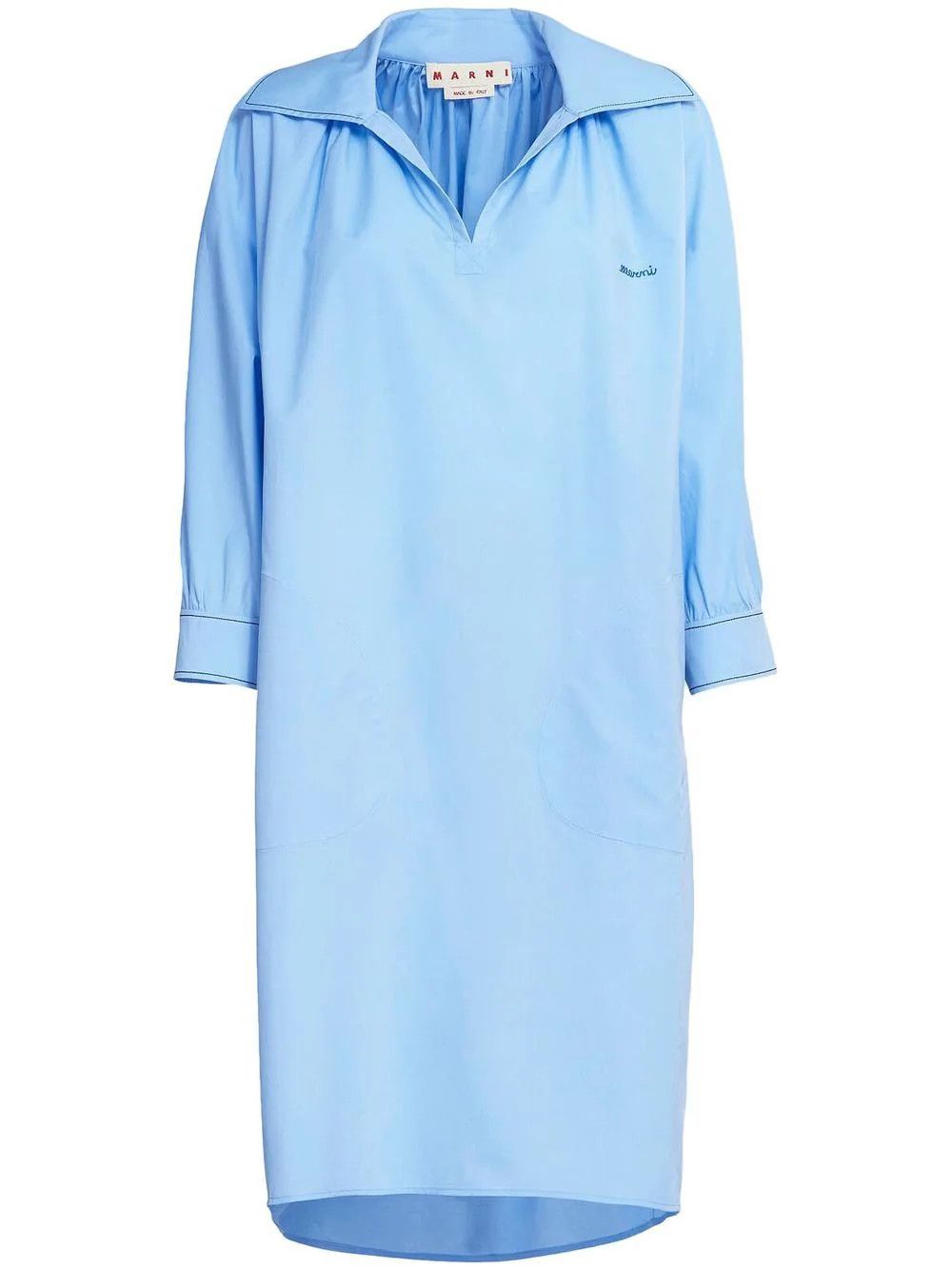 Image of Marni O1W1Db10524 Logo Embroifered Long Dress In Blue, Women's (Size 2XL)