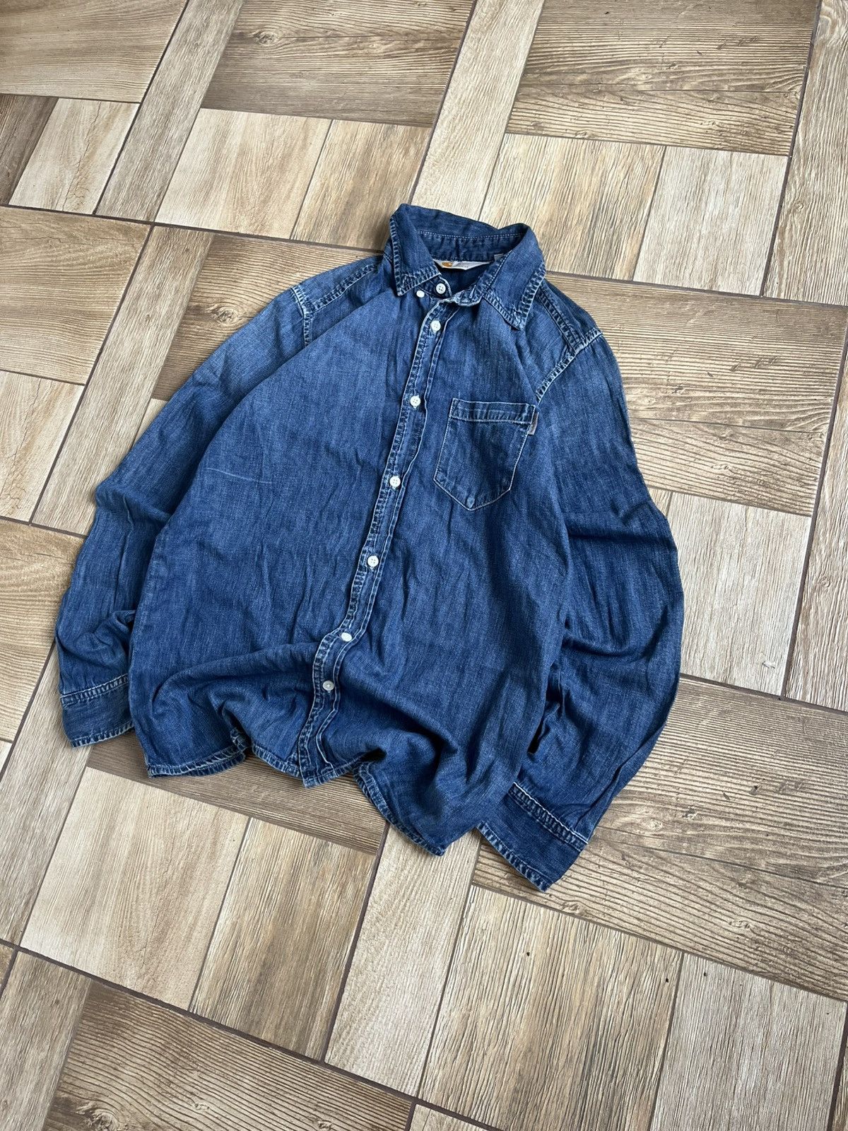 Carhartt 🔥 Carhartt Original Blue Denim / Chambray Workwear Shirt 🔥 Size US S / EU 44-46 / 1 - 2 Thumbnail
