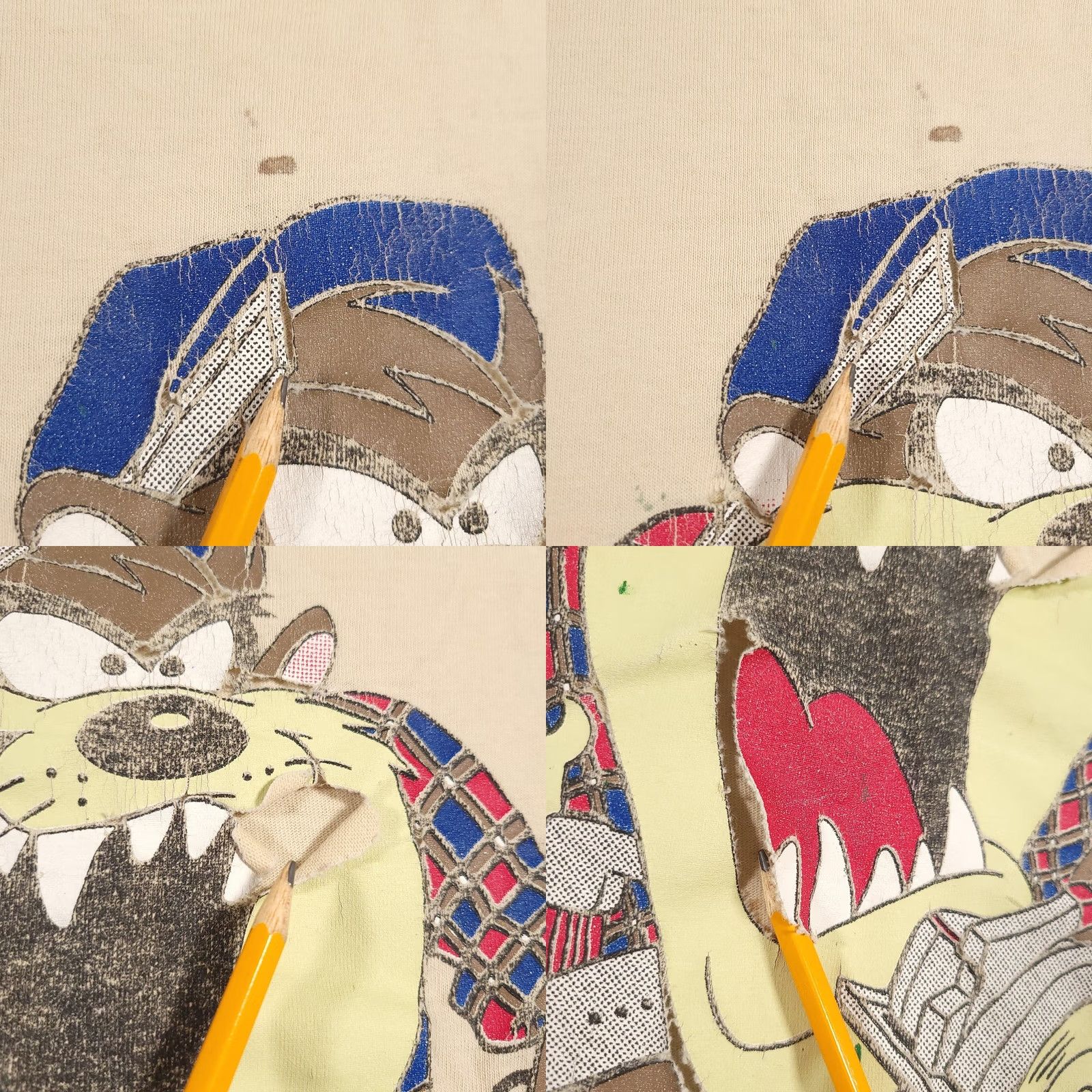Vintage VINTAGE Looney Tunes Taz Shirt Mens Medium Beige 90s Cartoon Carpenter Saw Graphic Print Distressed Mens T-Shirt Size US M / EU 48-50 / 2 - 8 Thumbnail