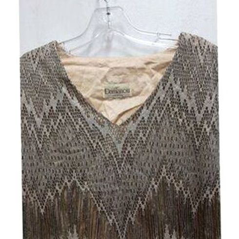 Vintage VINTAGE Damianou Mini Dress Women M Silver Metallic Lace Fringe Glam Formal 70s Flapper Great Gatsby Night Party Cocktail Wedding Womens Size M / US 6-8 / IT 42-44 - 3 Thumbnail