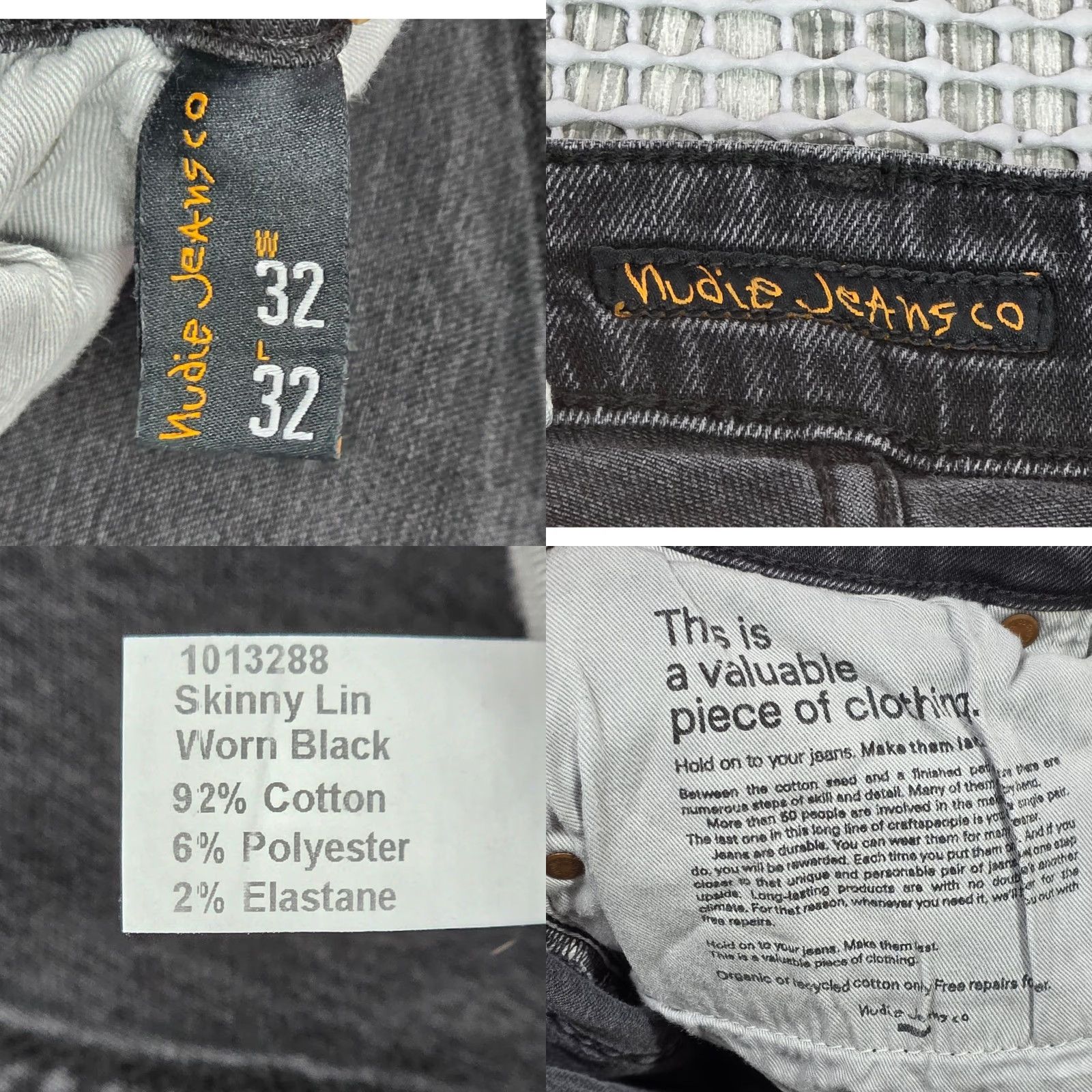 Nudie Jeans Nudie Jeans Co Skinny Lin Jeans Mens Slim 30x32 Black Denim Stretch Pockets 90s Theme Mens Size US 30 / EU 46 - 8 Thumbnail