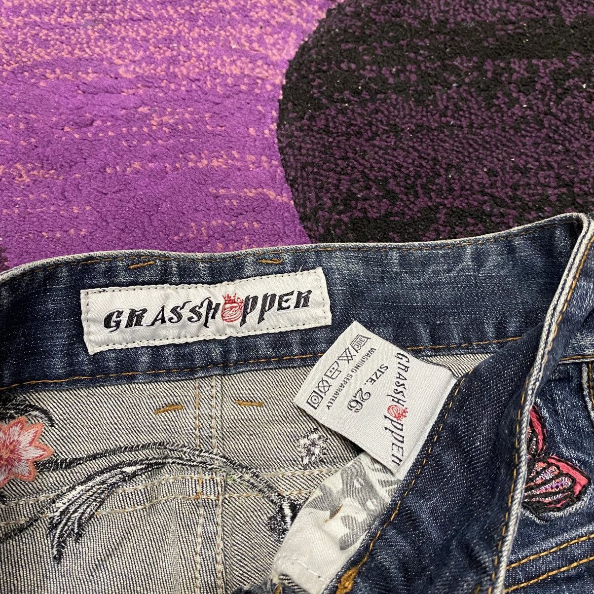 Japanese Brand Flare Jeans Grasshoppers Denim Embroidered Bootcut Jeans Size 26" / US 2 / IT 38 - 3 Thumbnail