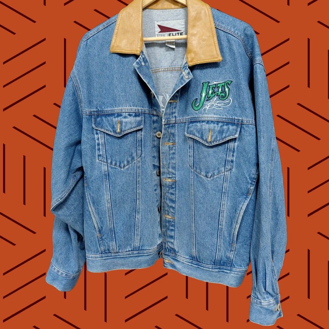 Vintage ProElite New York Jets Denim Jacket Blue Solid Long Sleeve Men Size L Size US L / EU 52-54 / 3 - 1 Thumbnail