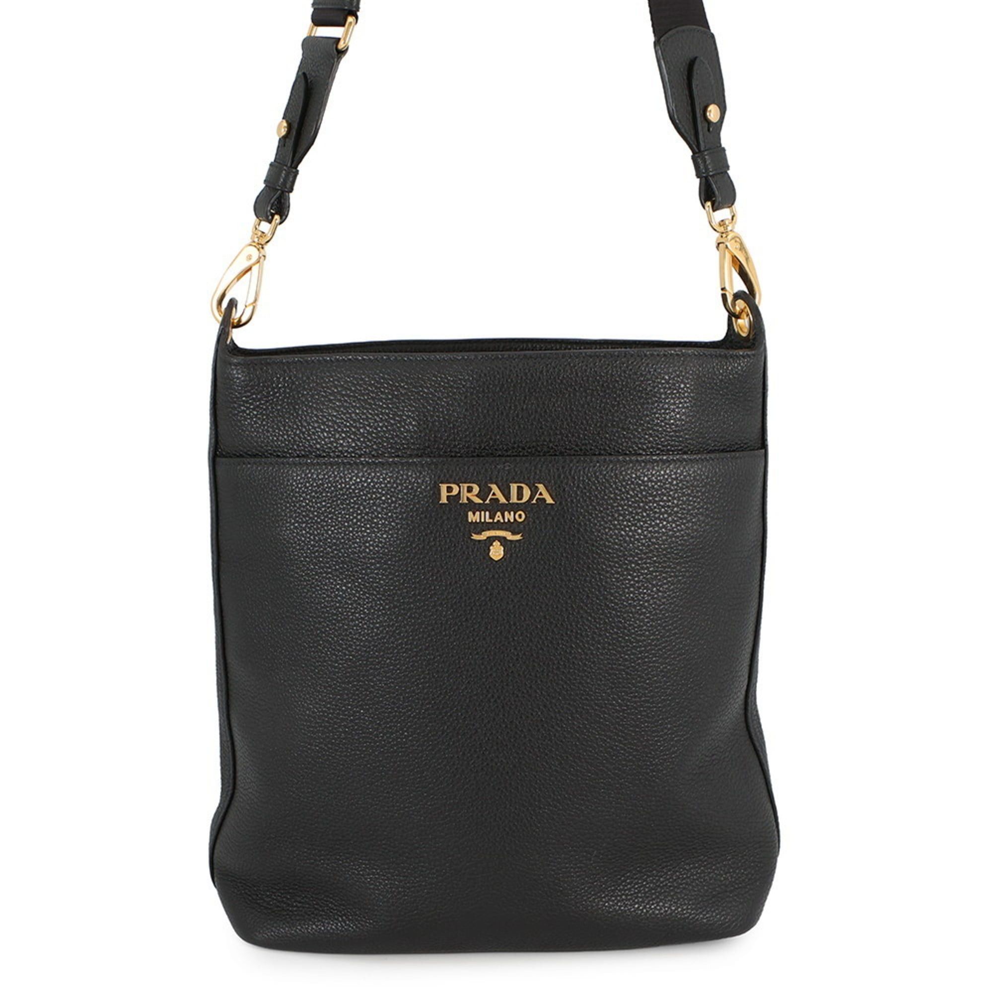 Prada Shoulder Bag, Calf Leather, 1Be066, Prada, Black, Handbag, Prada, Women's