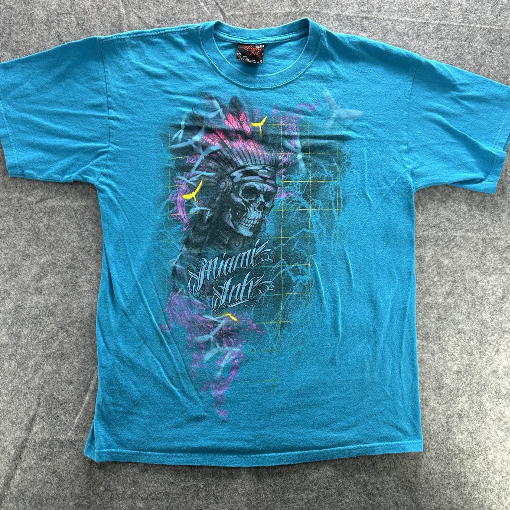 Vintage VINTAGE Miami Ink Shirt Mens Large Blue Skull Headdress Tattoo Art Tee 2008 Size US L / EU 52-54 / 3 - 2 Thumbnail
