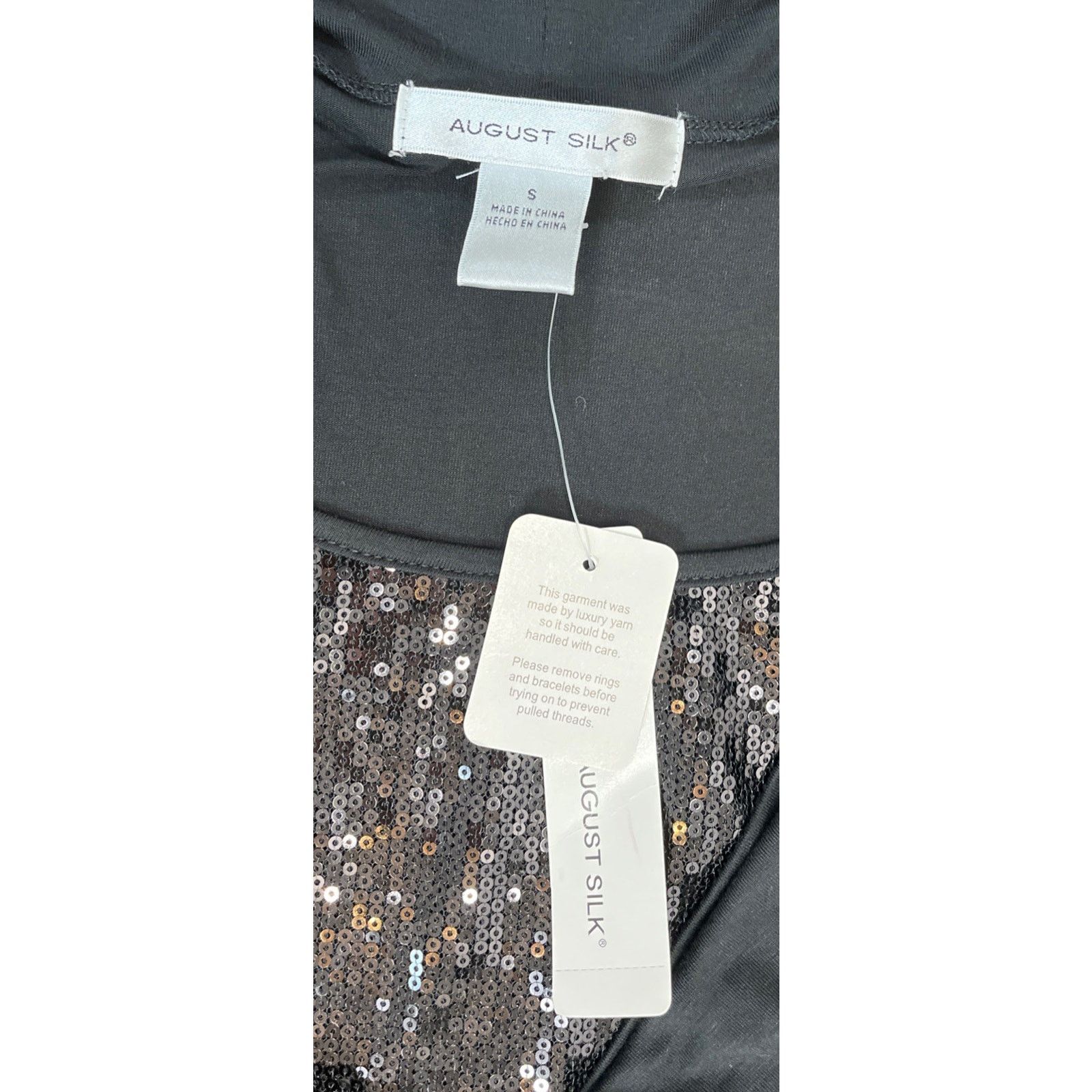 Other NWT August Silk Top Black Sequin Round Neck Short Sleeve Size S / US 4 / IT 40 - 6 Thumbnail