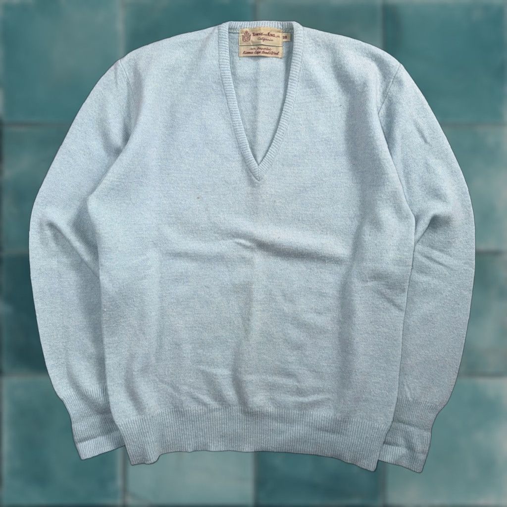 Vintage VTG 1950s Wool Lamb Pullover Sweater Rockabilly Mens V Neck Blue Towne Kin Size US M / EU 48-50 / 2 - 1 Thumbnail