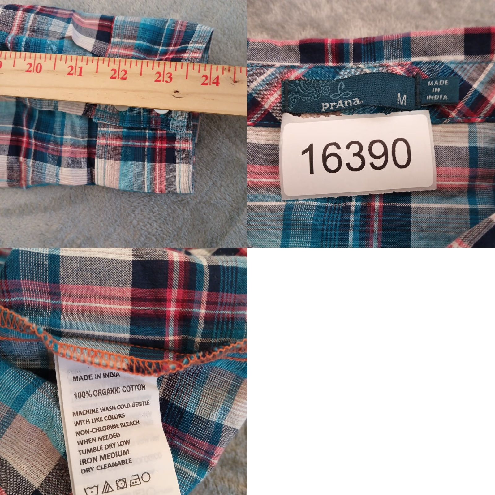 Prana prAna Shirt Womens Medium Blue Plaid Long Sleeve Half Button Pullover Size M / US 6-8 / IT 42-44 - 8 Thumbnail