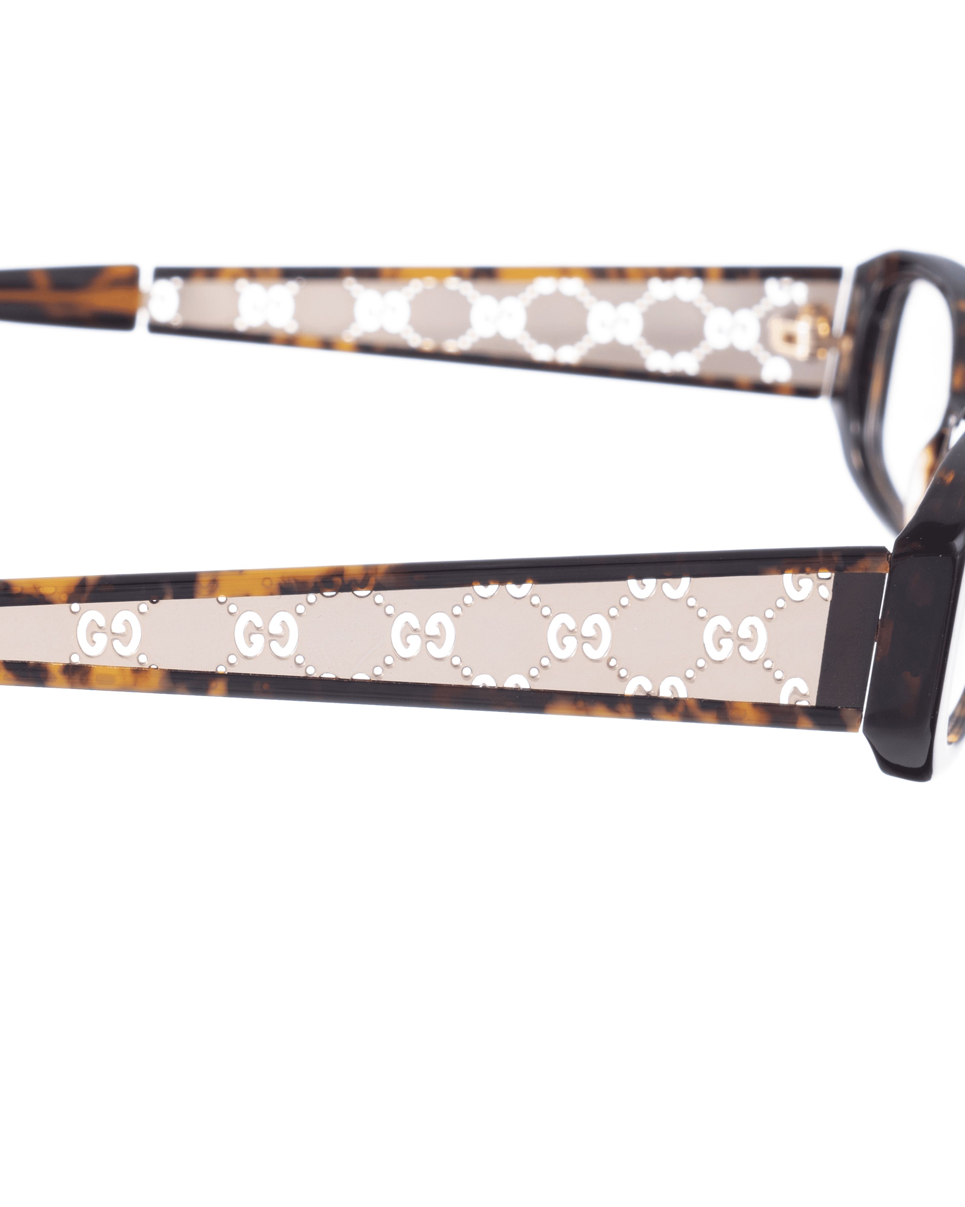 Gucci Gucci 00s Havana Thin Rectangular Monogram Glasses Size ONE SIZE - 3 Thumbnail