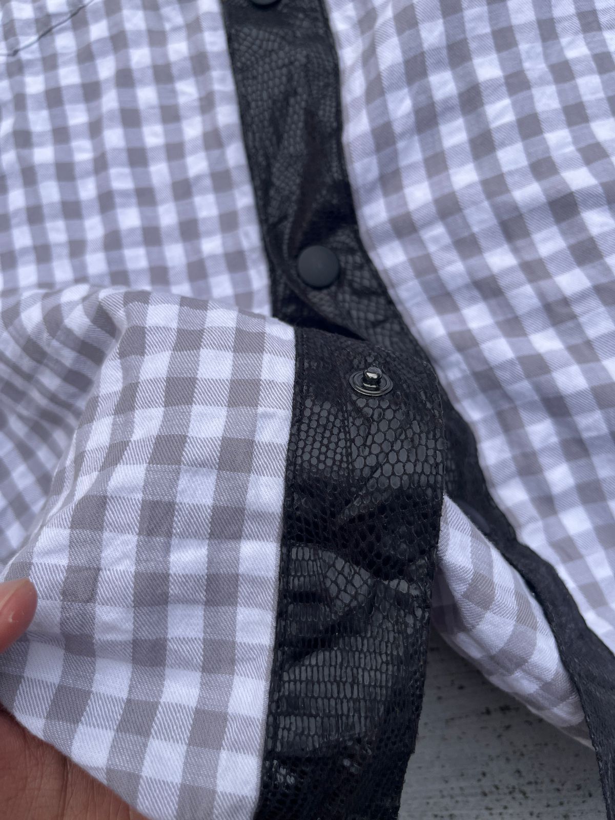 291295=Homme 291295 Gingham Check with Faux Leather Yoke Patchwork Size US S / EU 44-46 / 1 - 3 Thumbnail