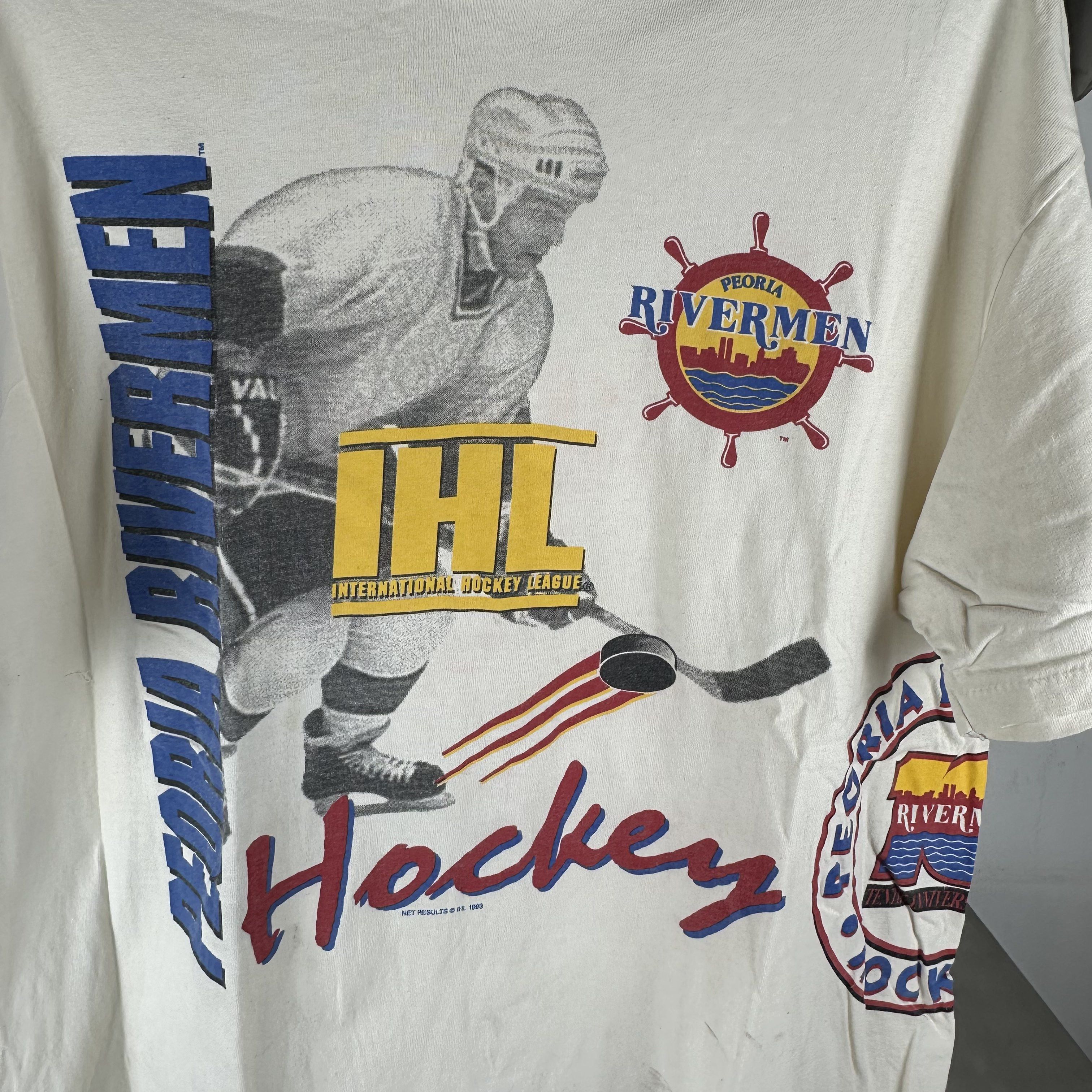 Vintage Vintage 1993 Peoria Rivermen IHL Hockey AOP T-shirt Size US XL / EU 56 / 4 - 2 Thumbnail