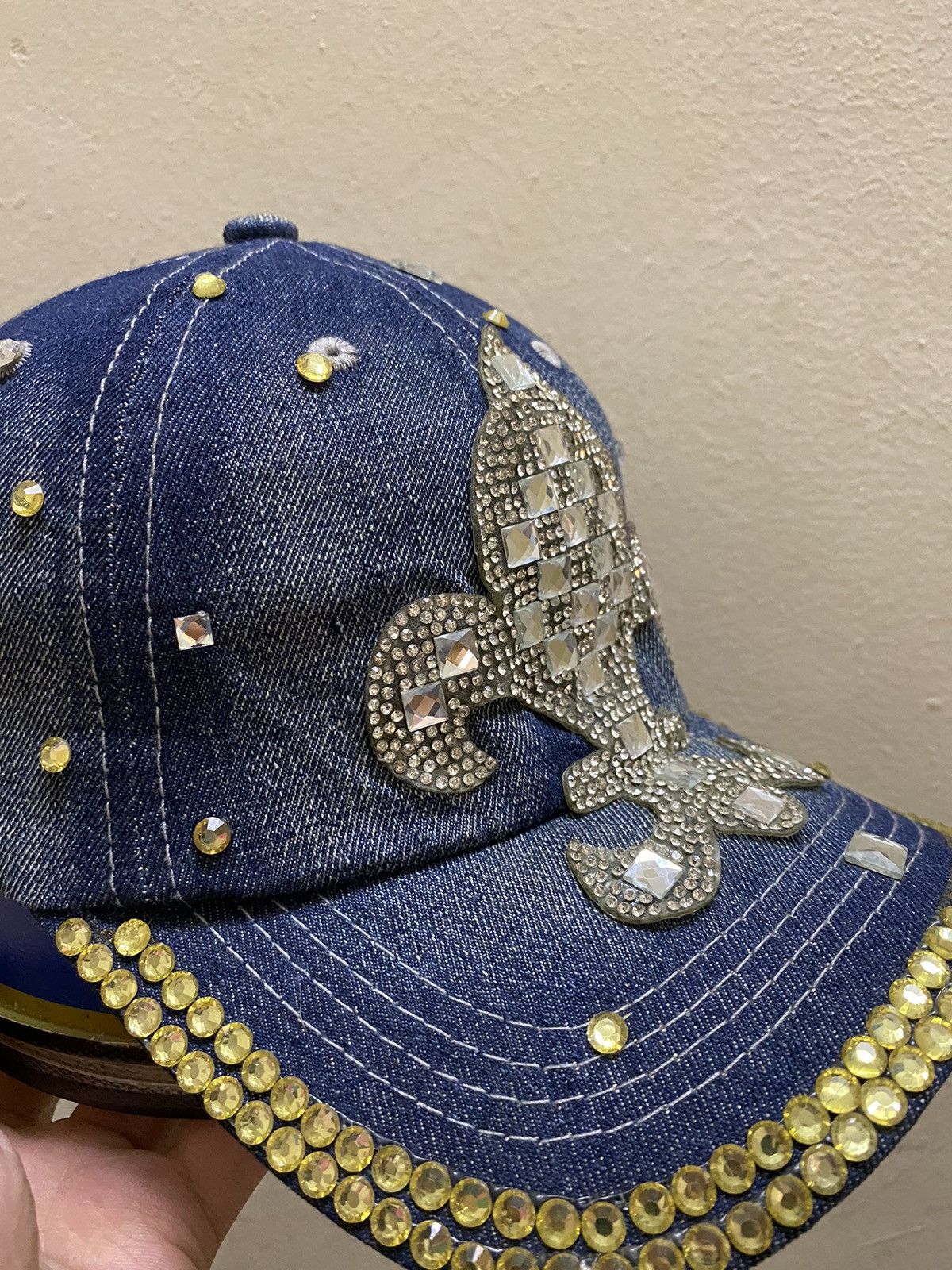Japanese Brand Japan Brand Rhinestones Blue Denim Distressed Bling Cap Size ONE SIZE - 3 Thumbnail