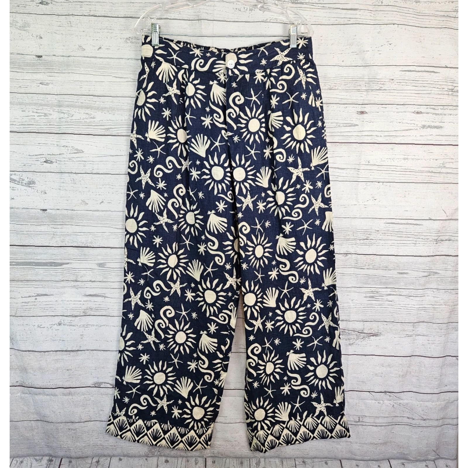 Vintage C&C California Womens Printed Linen Pants Sz M Blue High Rise Pants Women Medium Linen Printed Modern Casual 90s? Size 32" / US 10 / IT 46 - 2 Thumbnail