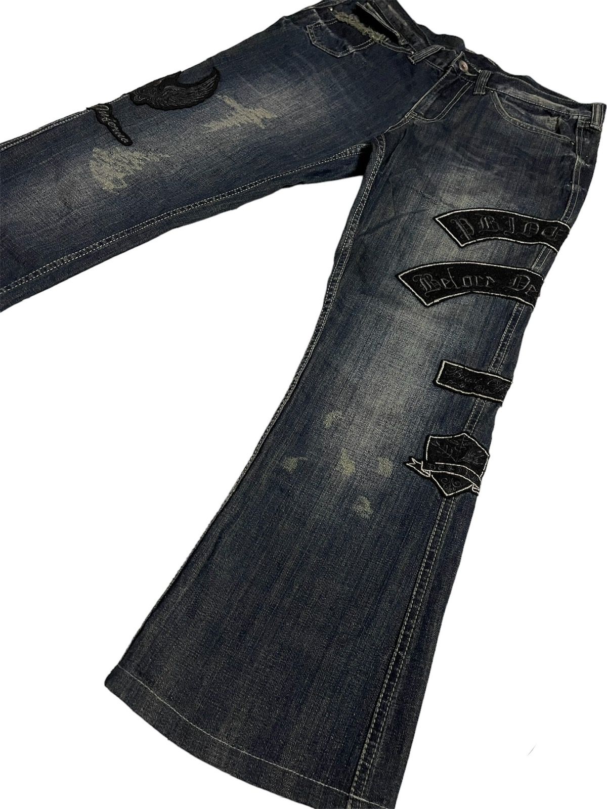 Pre-owned Archival Clothing X Semantic Design Vintage Semantic Design Flared Patches Design Denim Pants (size 32)