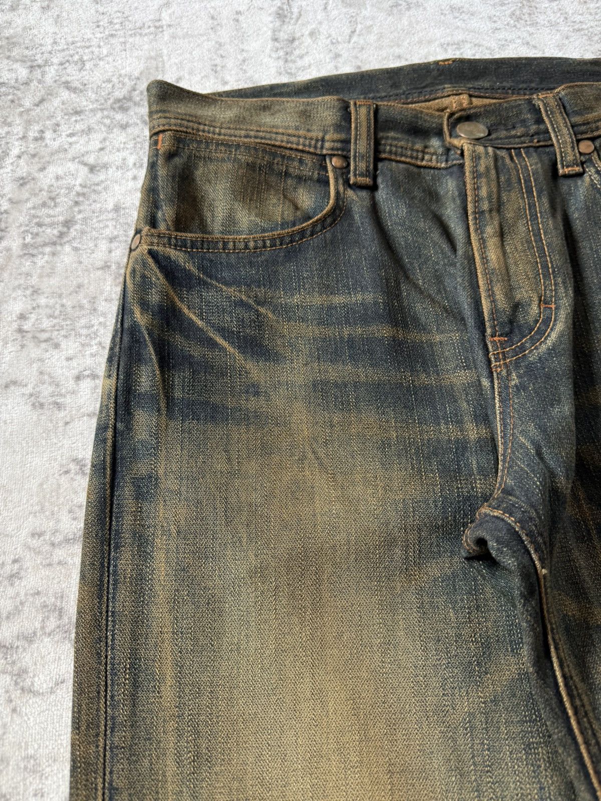 If Six Was Nine 2000s Wrangler Heavy Mud Wash Straight Loose Jeans Size US 30 / EU 46 - 10 Thumbnail