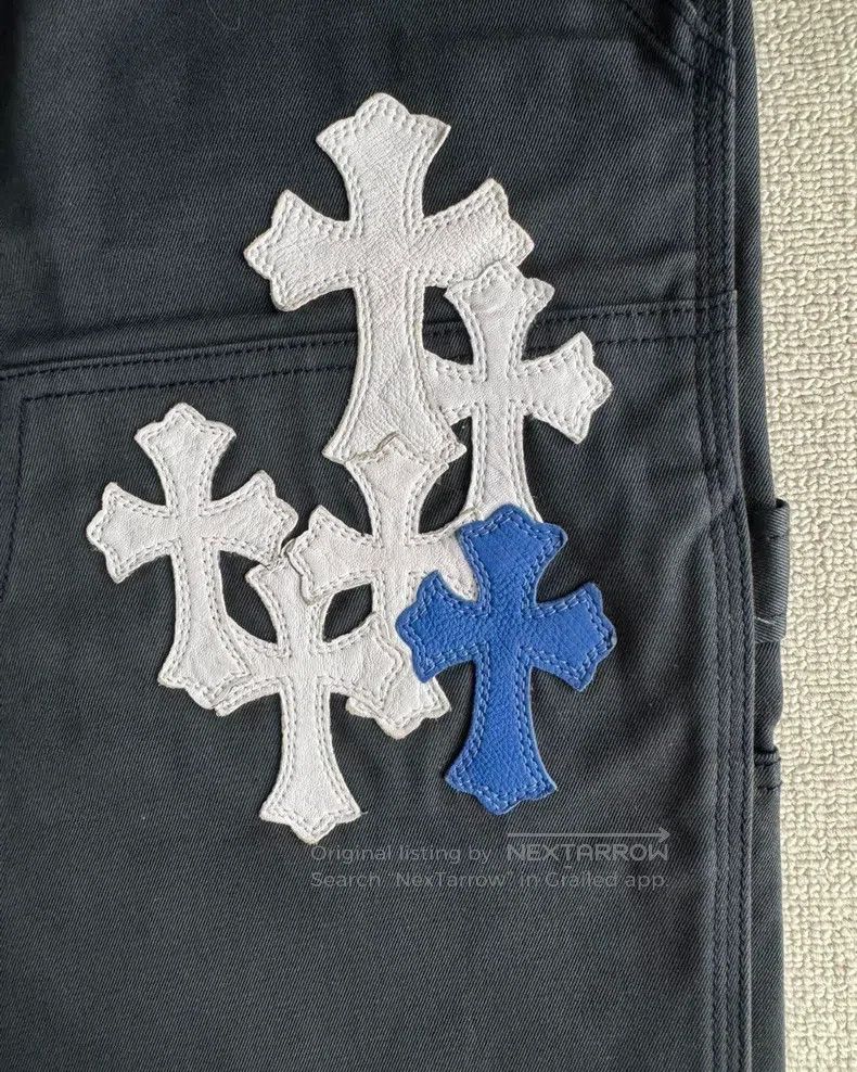 Chrome Hearts CHROME HEARTS 32 Blue and white cross leather knee overalls Size US 32 / EU 48 - 3 Thumbnail