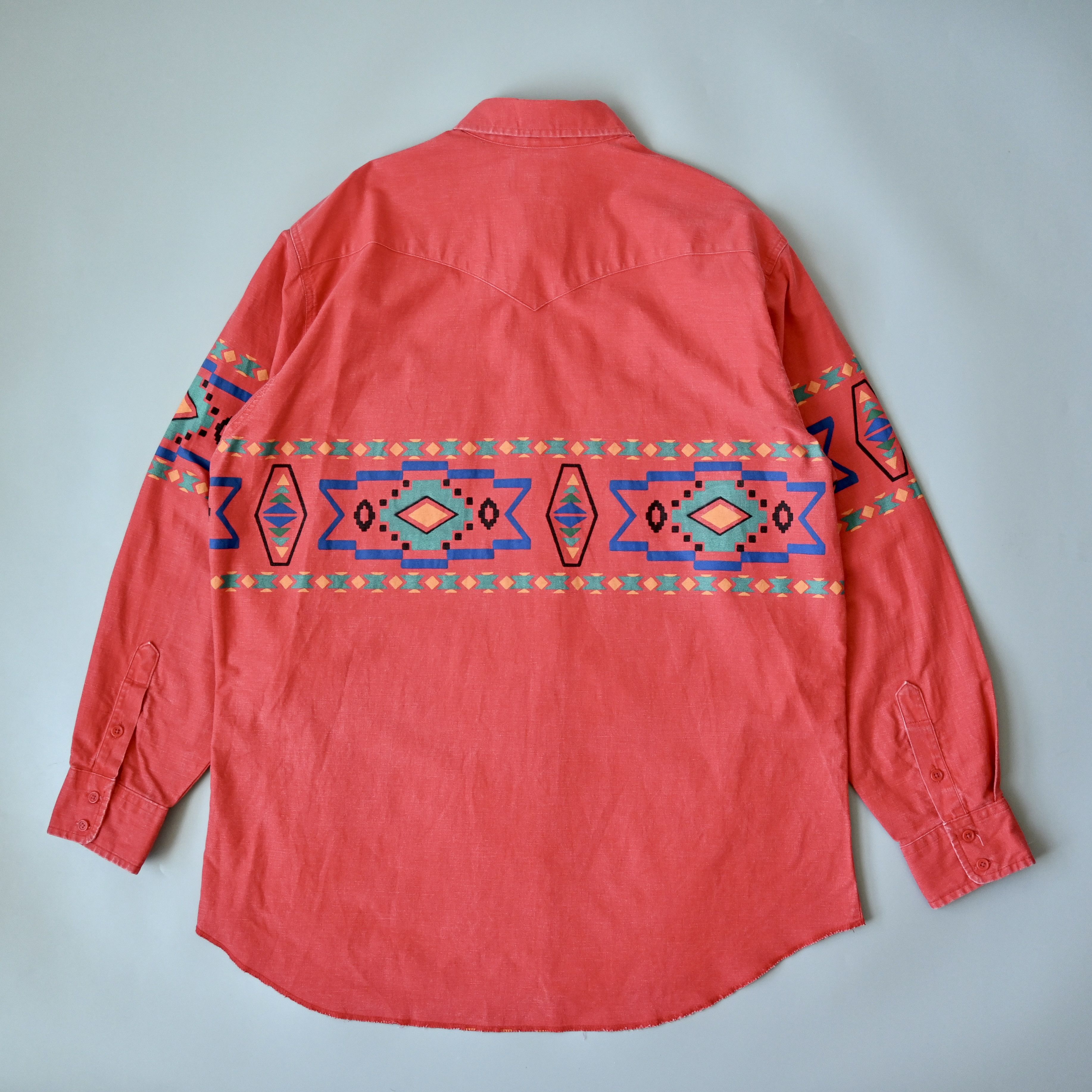 Vintage VTG Wrangler Brushpopper shirt Aztec Navajo poppy red 17.5 Size US XL / EU 56 / 4 - 2 Thumbnail