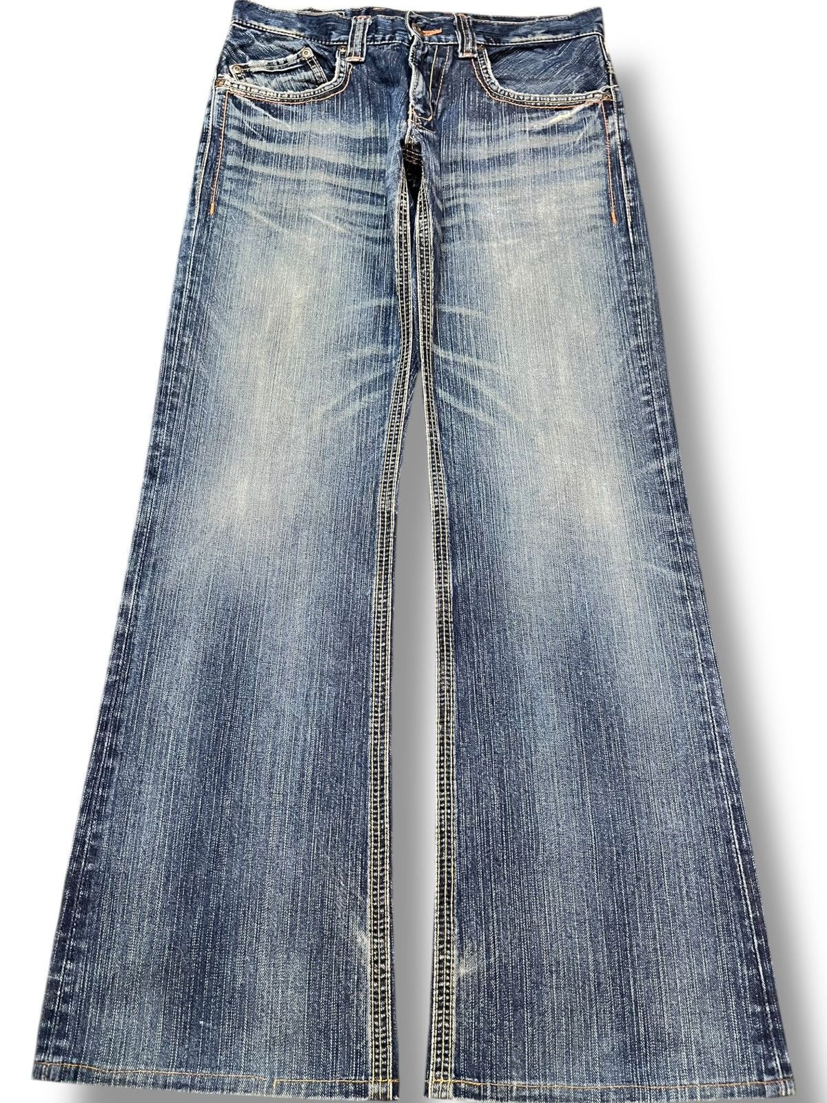 Vintage Edwin XV-S Flare Whiskers Buckle Belt Denim