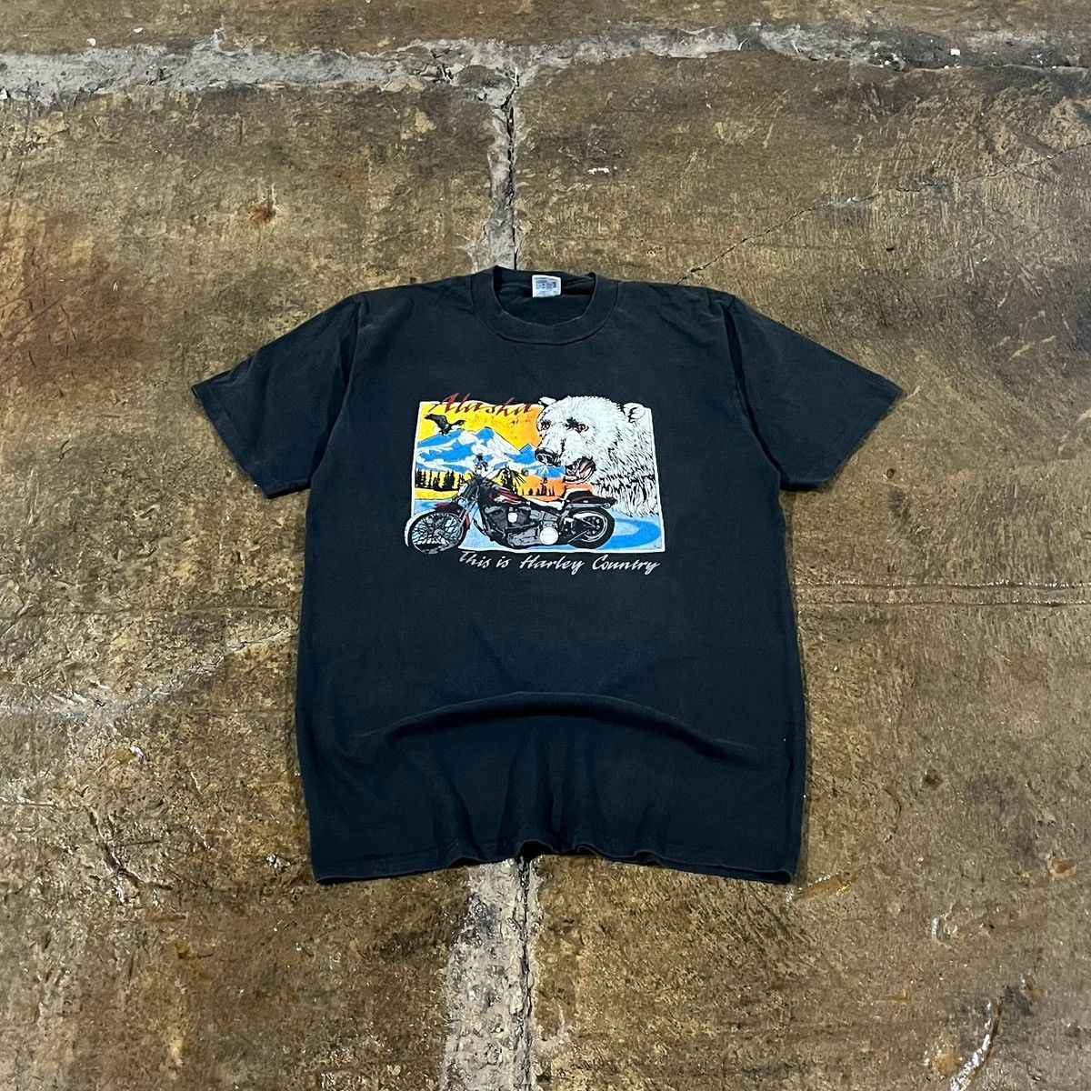 Harley Davidson × Vintage Crazy Vintage 80s Harley Davidson Alaska Biker Tee Shirt Size US M / EU 48-50 / 2 - 1 Thumbnail