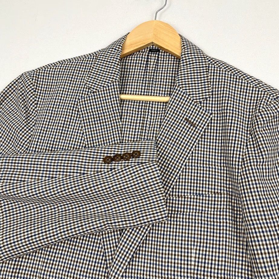 J.Crew J. CREW Ludlow Somelos Sport Blazer Mens 40R Slim Brown Plaid Linen Unstructured Jacket Size 40R - 2 Thumbnail