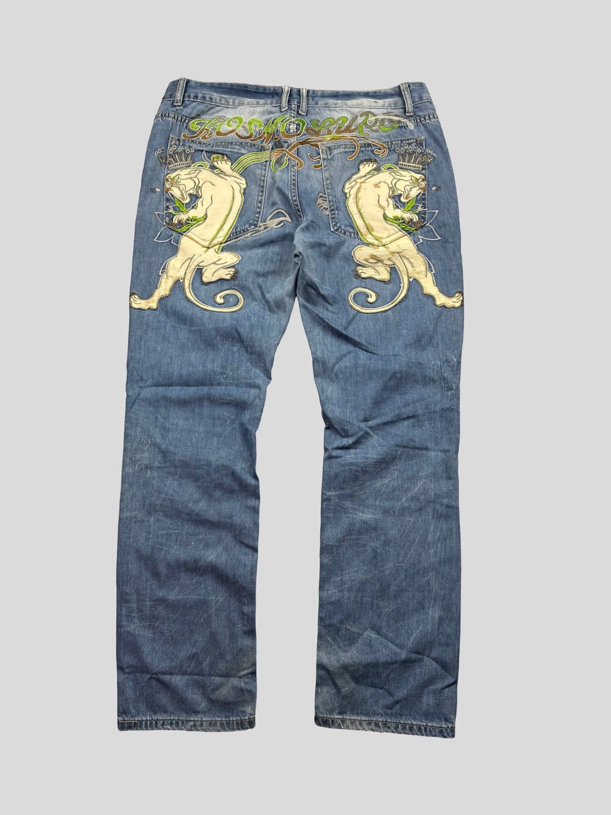 Japanese Brand Y2K Kosmo Lupo Jeans Panther Logo Back Washed Denim Ed Hardy Size US 36 / EU 52 - 1 Thumbnail
