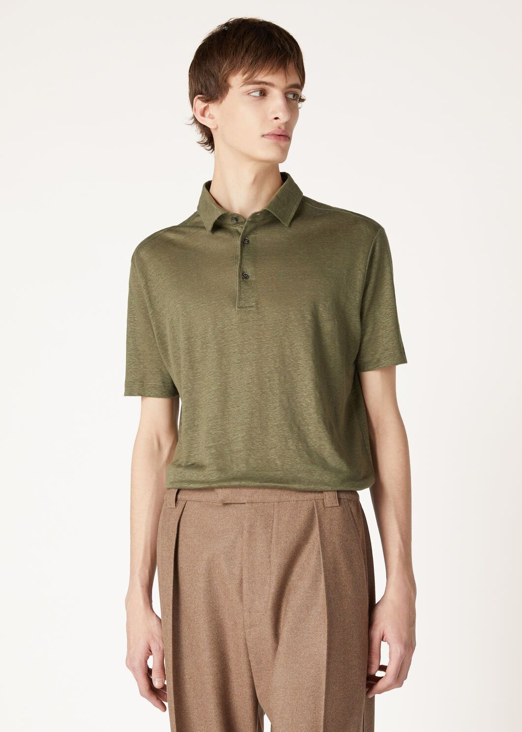 Loro Piana o1w1db10725 FAI1314 Linen Polo Shirt in Olive Size US L / EU 52-54 / 3 - 3 Thumbnail